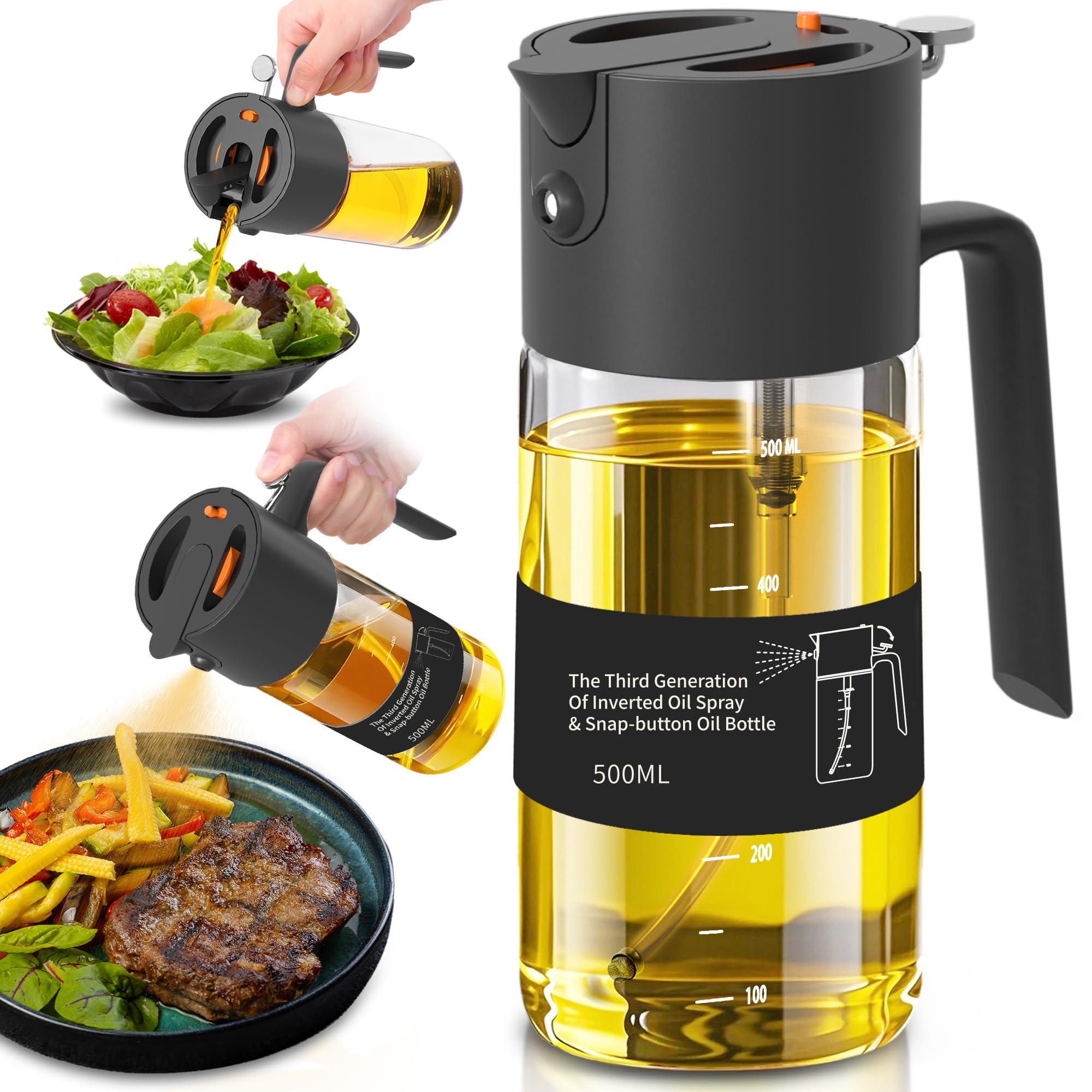 Costop Oil Sprayer for Cooking, 2025 Large Advanced Olive Oil Dispenser Bottle,500ml/17oz Glass Olive Oil Sprayer,2 in 1 Even Spray with Portion Control for Kitchen, Air Fryer, Salad, BBQ - Black