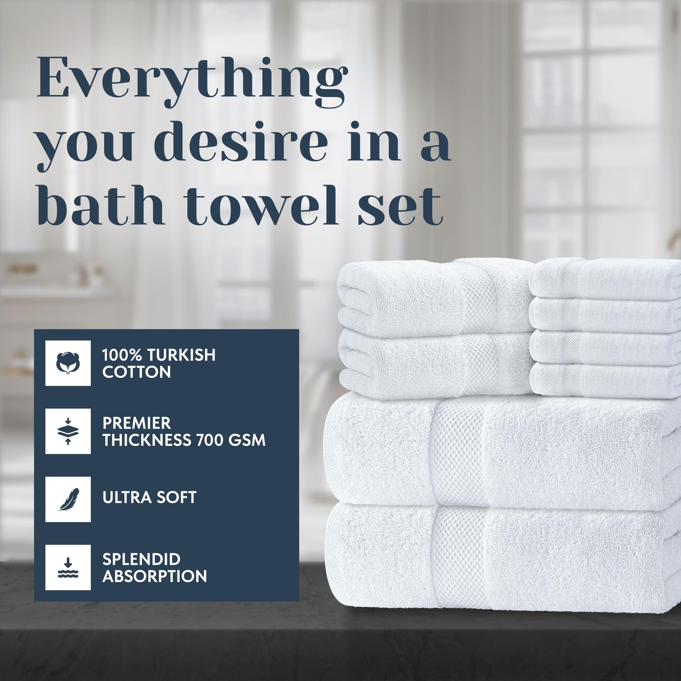 Luxury White Bath Towel Set of 8 Pieces - 100% Turkish Cotton 700 GSM Highly Absorbent Towels for Bathroom, 2 Bath Towels, 2 Hand Towels, 4 Washcloths - Image 2