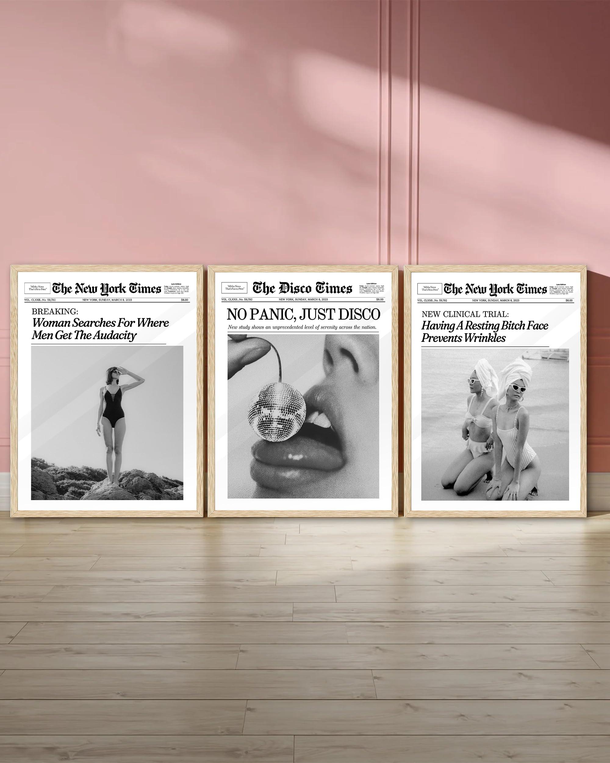 iHery Framed Trendy NewsPaper Wall Art,12x16in Canvas Wall Art,Beige Oak Wood Frame,Retro Vintage New York Magazine Headline News,Woman Searches For Where Men Get The Audacity,Bedroom Décor 1Pack - Image 7