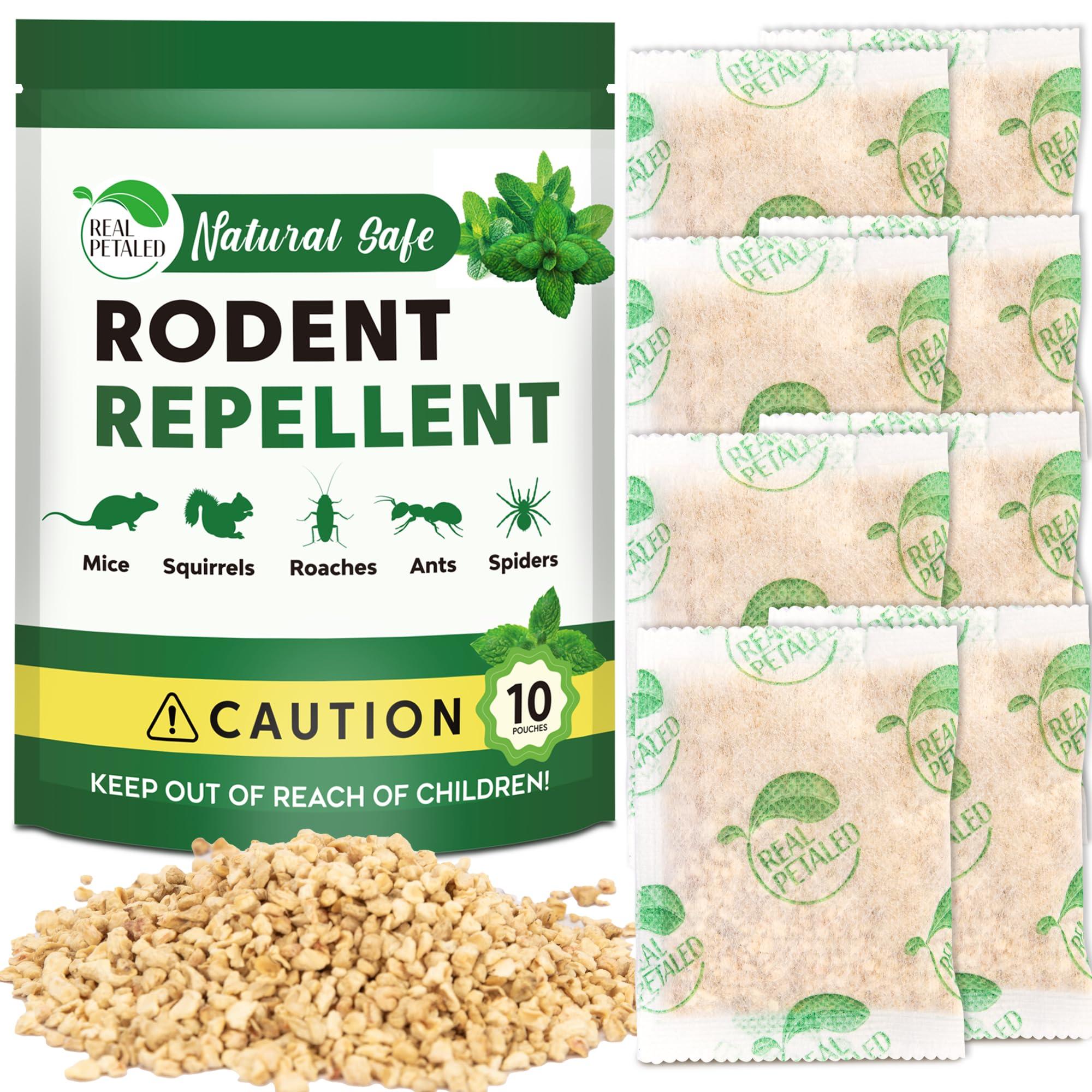 REALPETALED Natural Rodent Repellent Pouches - Peppermint Oil Mouse and Rat Repellent - Indoor and Outdoor Protection for Home, Basement, Garage, Attic, and Storage - 10 Pouches