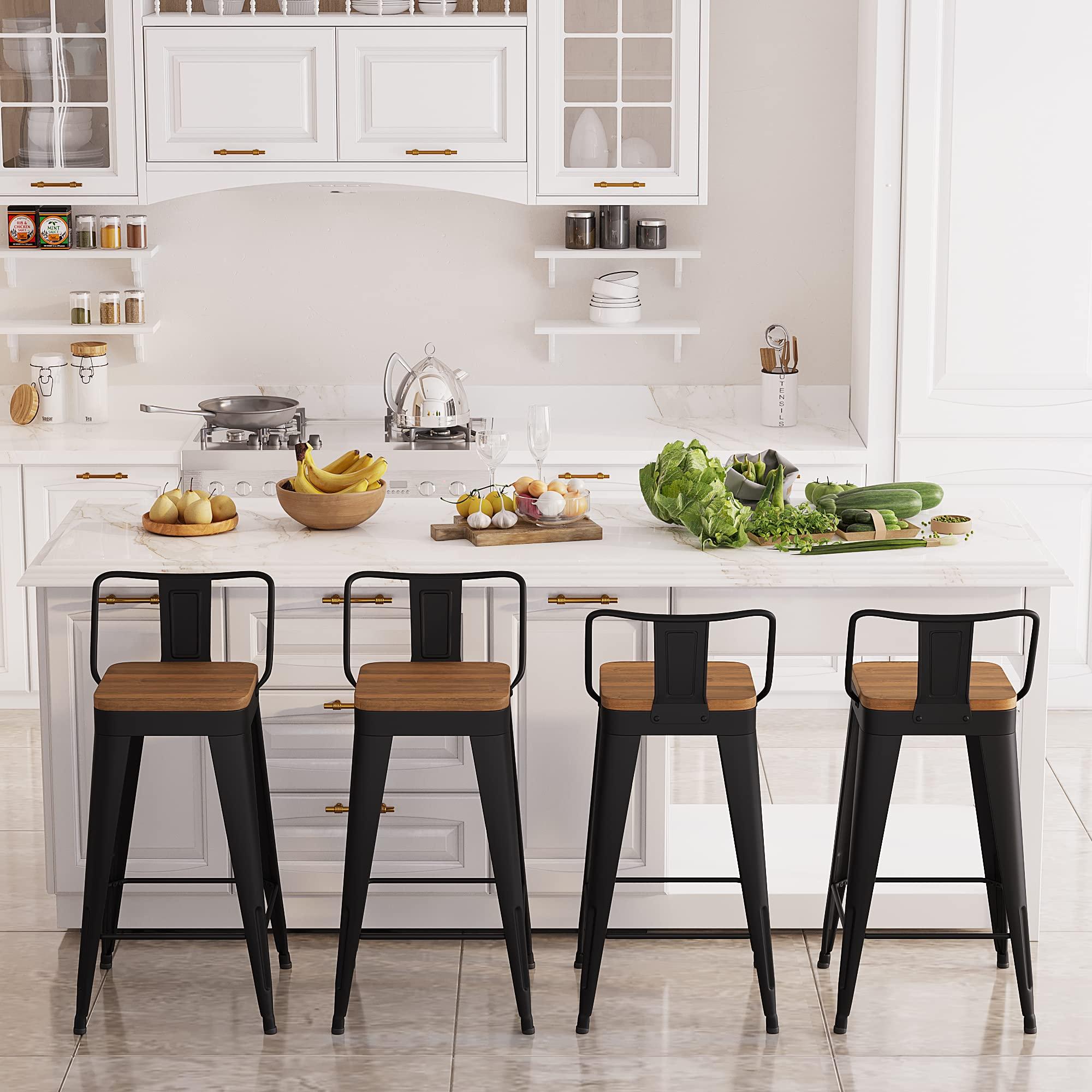 POINTANT Bar Stools Set of 4 Metal Bar Stool Counter Height Bar Stools Black, Modern 24" Bar Chairs with Back and Wooden Seat Bar Stool Counter Height - Image 5