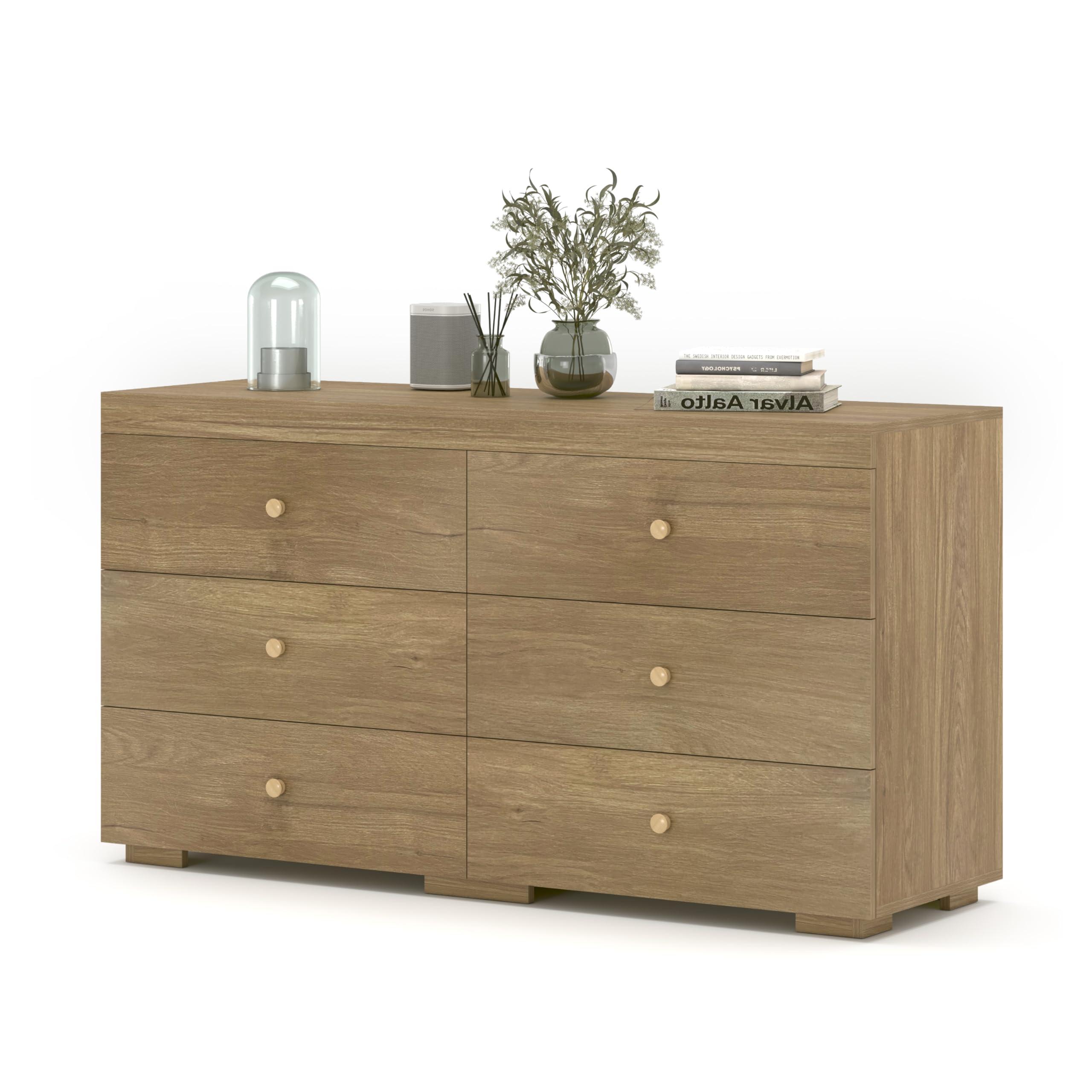 Zenflare Dresser for Bedroom 6 Drawer Wood Dresser 58.3" Wide, Large Chest of Drawers for Bedroom, Living Room, Hallway, Entryway, Modern TV Stand Drawer Organizer, Light Oak - Image 8