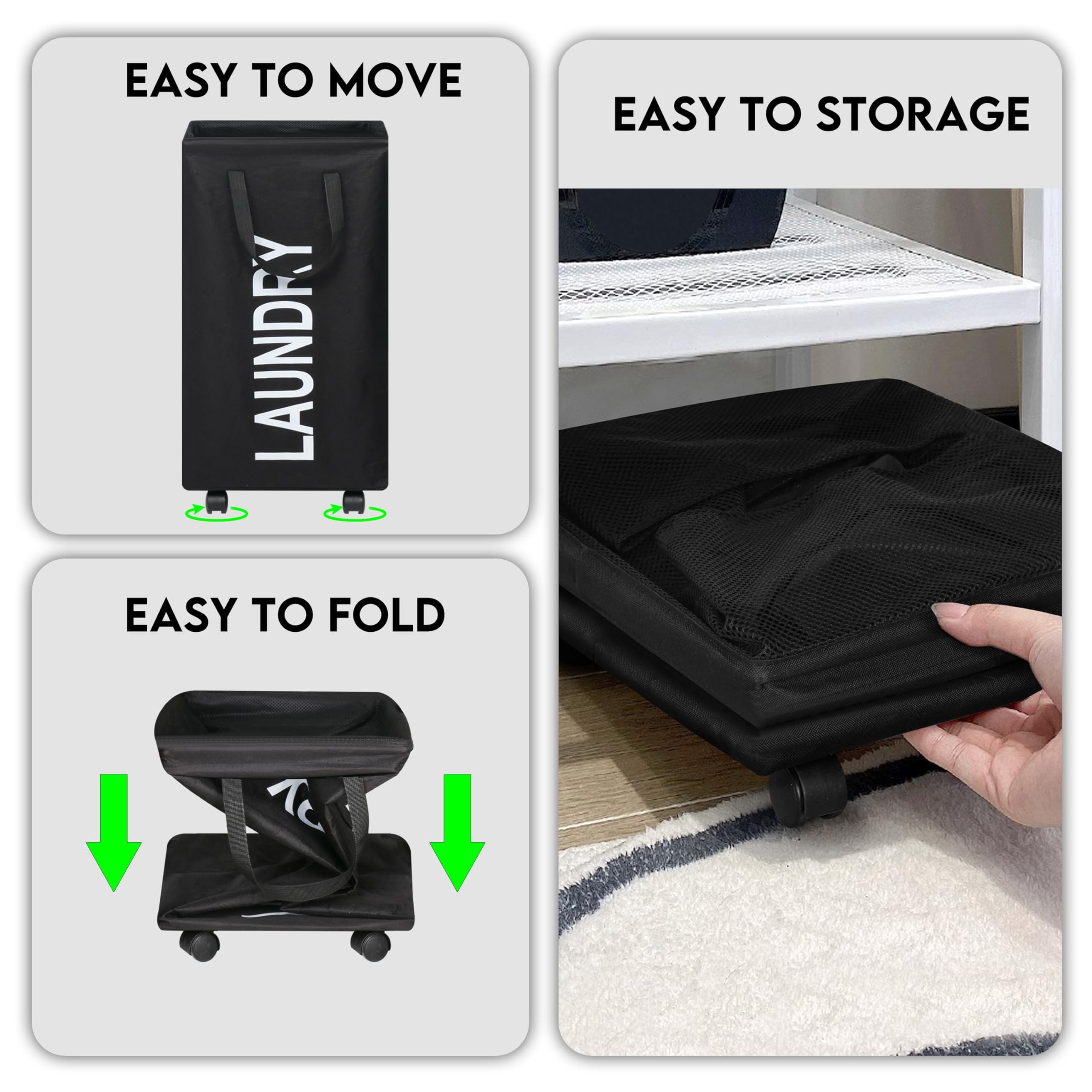 ZOES HOMEWARE 100L Large Laundry Basket with Wheels, 26 GAL Rolling Laundry Hamper with Handle, 30" Tall Rectangular Laundry Basket for Corner, Collapsible and Foldable, (Black) - Image 6