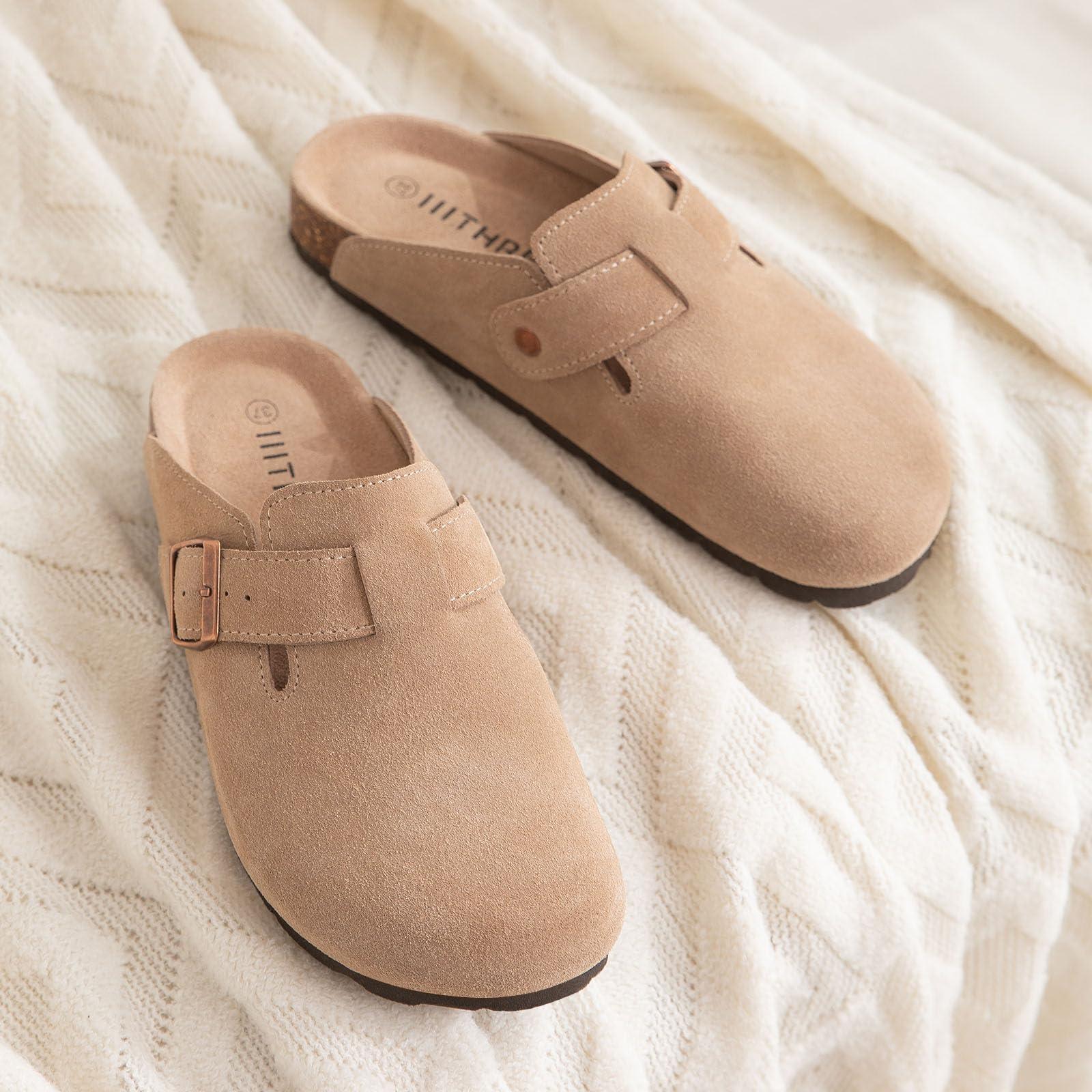 IIITHREE Women's Suede Clogs Cork Footbed Clogs for Women Soft Leather Adjustable Buckle Slip-on Potato Shoes Sandals - Image 5