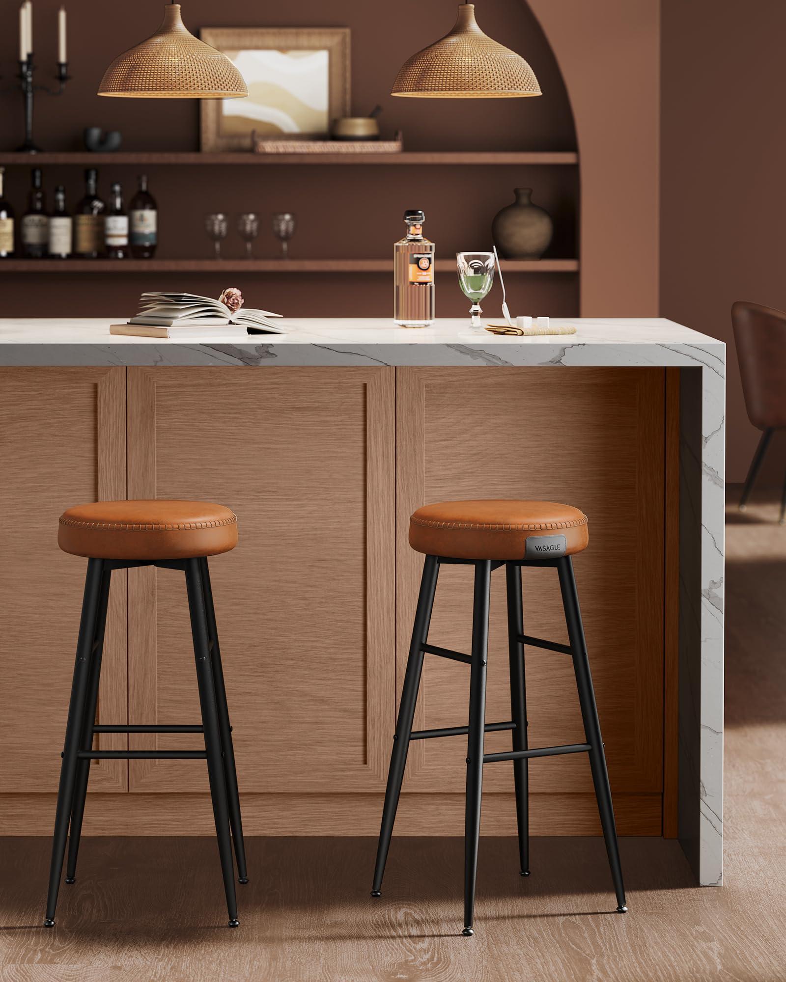 VASAGLE EKHO Collection - Bar Stools Set of 2, Bar Height Bar Stools, Kitchen Counter Stools, Mid-Century Modern Backless Counter Stools, 30-Inch Tall, Kitchen Island Home Bar, Caramel Brown - Image 8