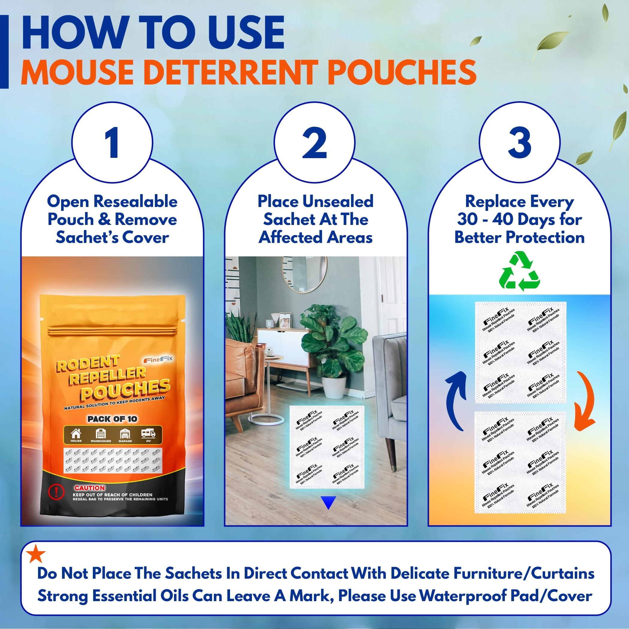 FINEFIX Pack of 10 Vamoose Mouse Repellent Pouches Prepared with a Modified Botanical Formula Which Produces Scents That Deter Mice Pest Control for Home Basement Garage Barn Boat RVs - Image 5