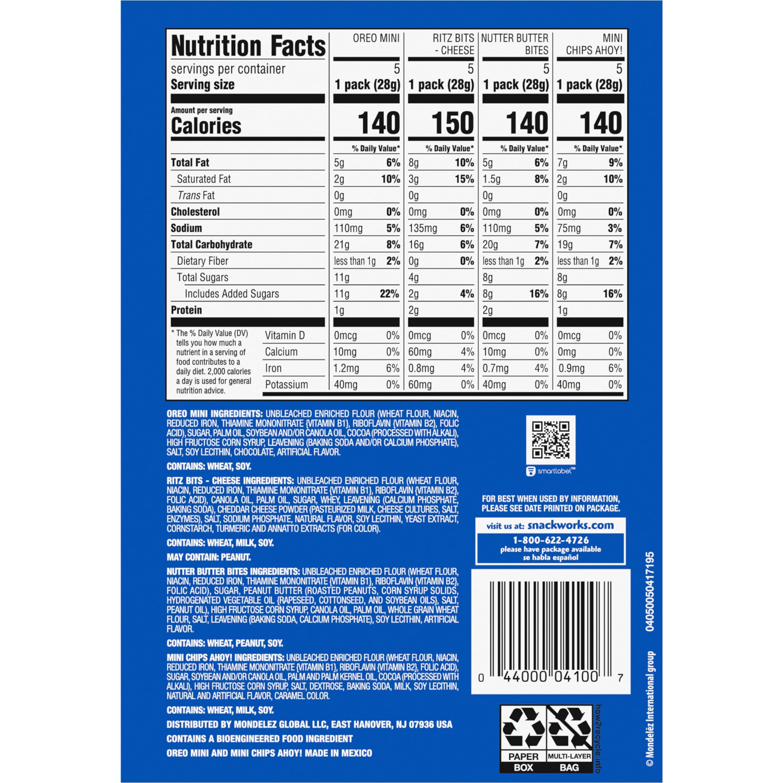 Nabisco Variety Pack OREO Mini, CHIPS AHOY! Mini, Nutter Butter Bites, RITZ Bits Cheese, 20 - 1 oz Snack Packs (Packaging May Vary) - Image 14