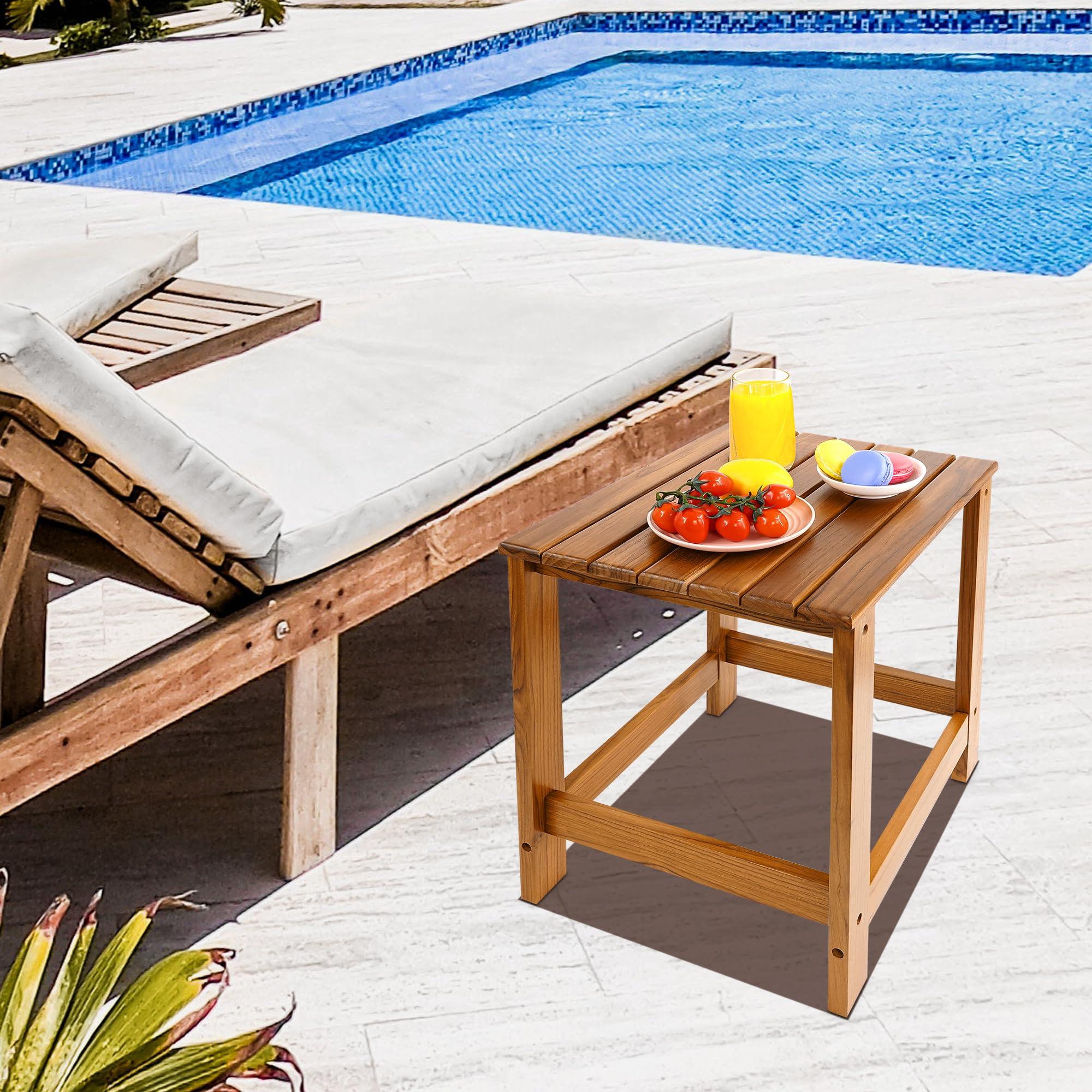 Utoplike Teak Outdoor Side Table for Patio, Pool Coffee Accent Table, Wood End Tables for Garden, Backyard, Bed, Living Room, Couch - Image 5