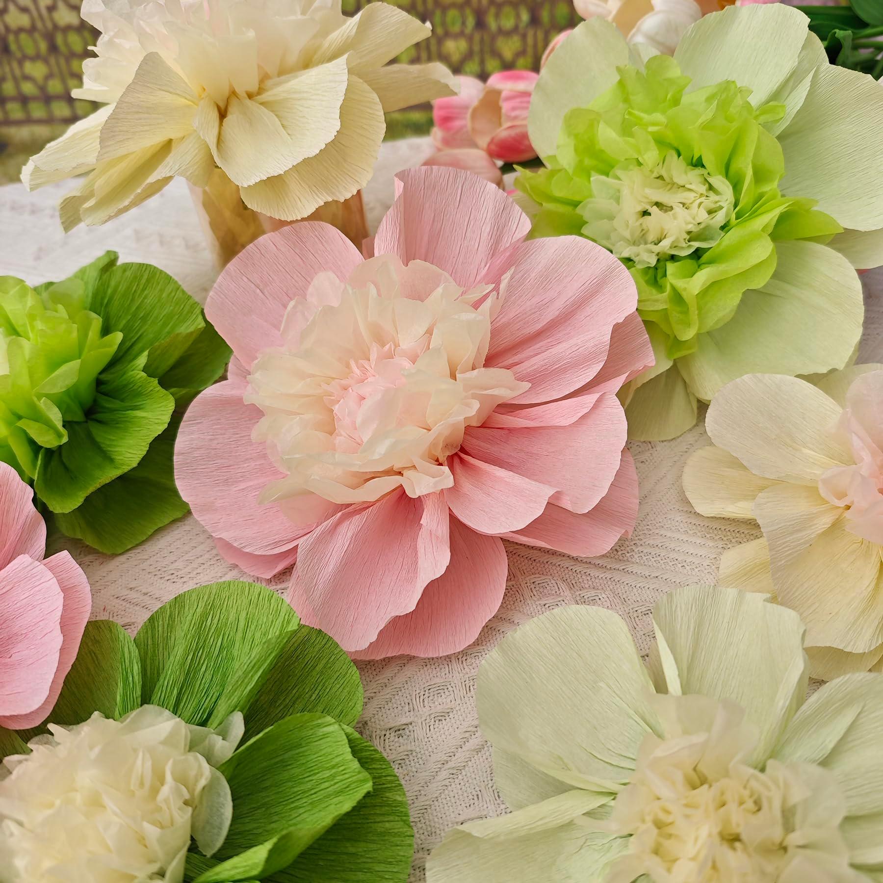 Mybbshower Crepe Paper Flower for Wall Psprt Pom Pom Decor Girls Birthday Party Backdrop Baby Shower Nursery Room Decoration Pack of 9 (Pink Green) - Image 6