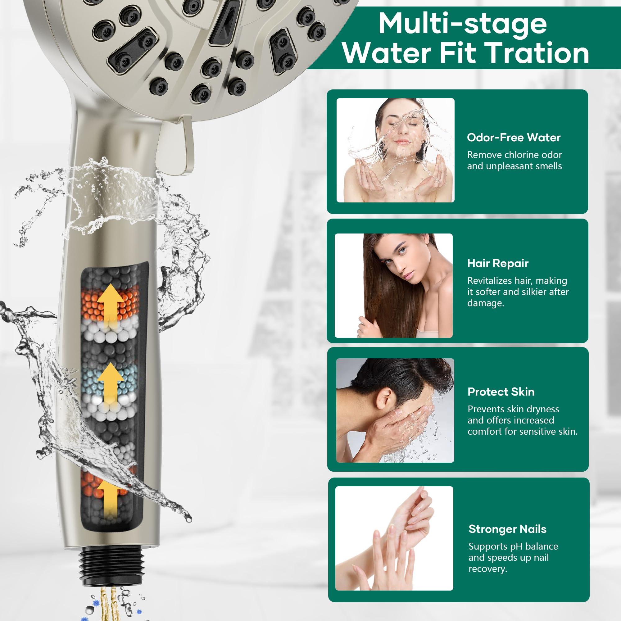 UltrTxenova Shower Head with Handheld Spray Combo,6" High Pressure Rain ShowerHead,5" Dual Double Handheld Shower Head with 10-Mode 78" Hose Brushed Nickel - Image 4