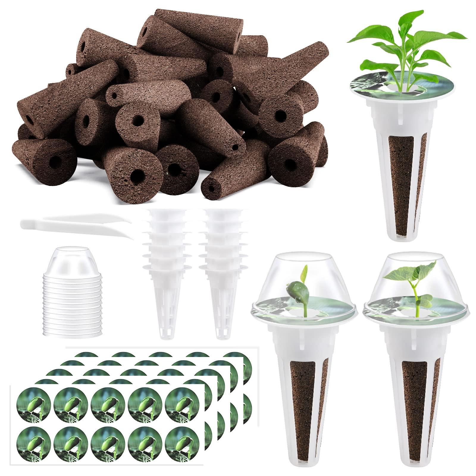 Tigvio 125 Piece Hydroponic Pods Kit: Grow Anything with 50 Grow Sponges, 12 Baskets, 12 Domes, 50 Labels, 1 Tweezer - Compatible with All Hydroponics Brands