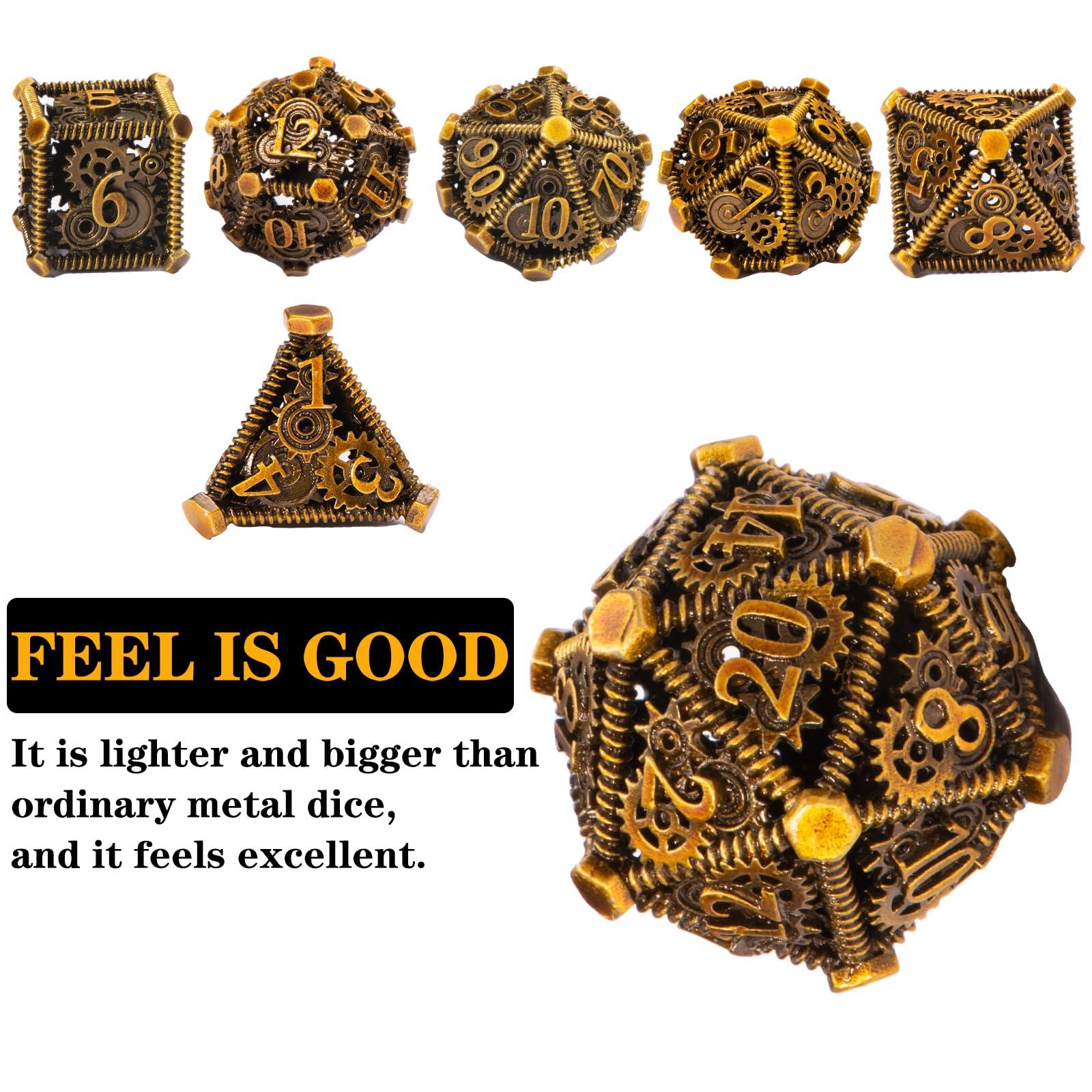 DND Metal Dice Set, UBEUCK 7PCS Gear Metal DND Dice Set for Dungeons & Dragons Board Games Boxes (Gear Ancient Golden) - Image 3
