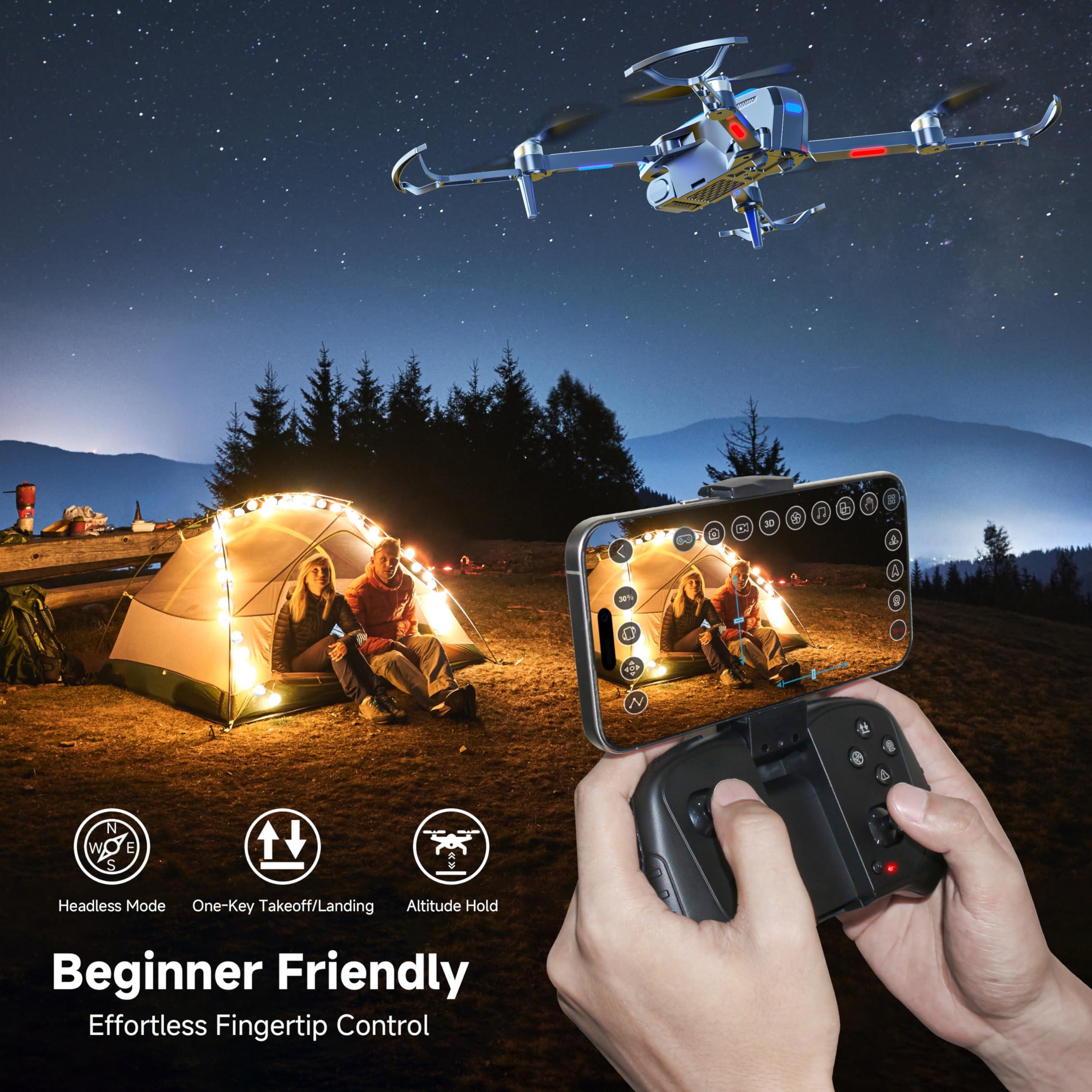 PLEGBLE Drones with Camera for Adults 4K Brushless Motor Drone for Kids Beginners, FPV Foldable RC Quadcopter with Propeller Guards, 2 Batteries, 1500mAh, 130° Lens, WiFi, Voice Control, Gesture Photography, Gift Toys for Men Boys - Image 6