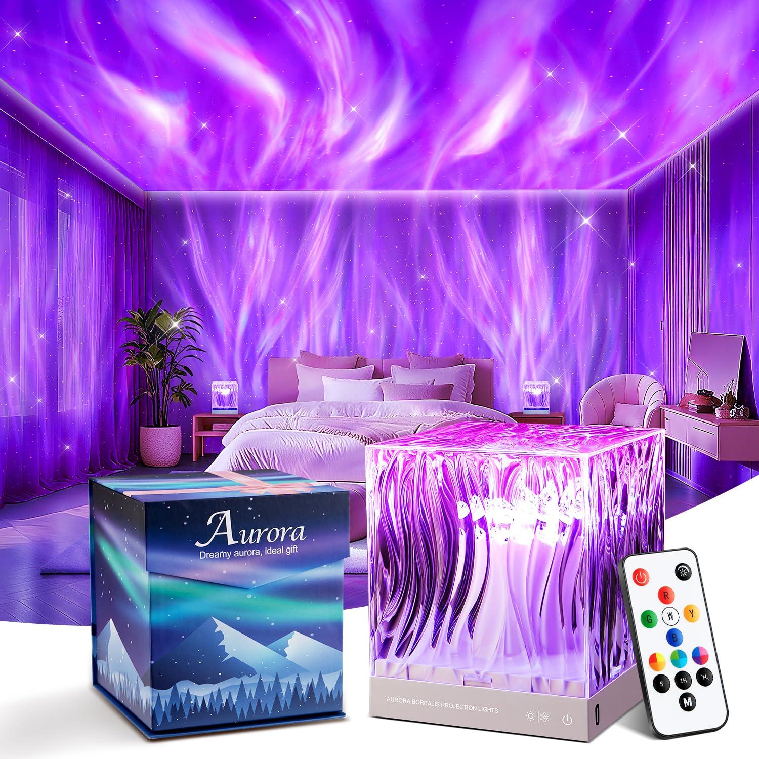 Northern Lights Projector Birthday Gifts for Teen Girls,18 Colors Aurora Light Projector,Dimmable Ambient Mood Lighting for Bedroom Lights,Remote Ocean Light Projector,Purple Lamp Purple Room Decor