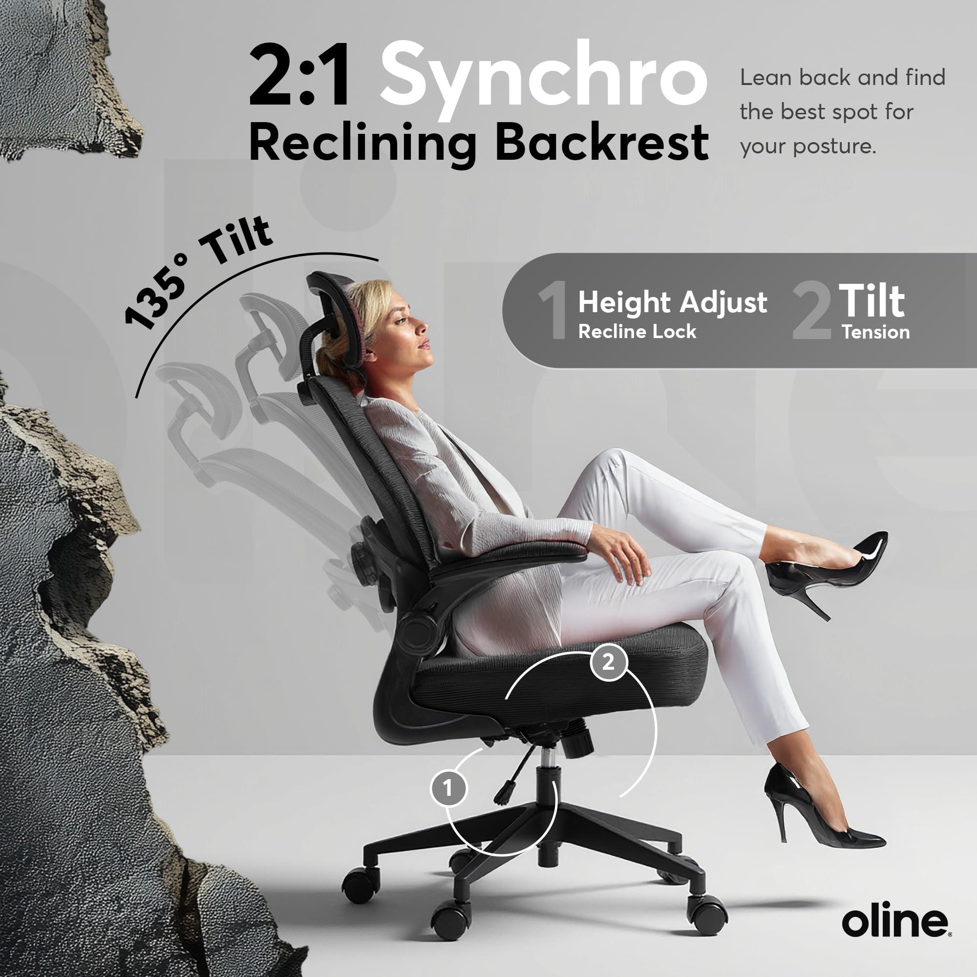 Oline ErgoAir Ergonomic Office Chair – Adjustable Lumbar Support, Flip-Up Armrests, Mesh Computer Desk Chair, Swivel Rolling Executive Gaming Chair for Home & Office (Black) - Image 5