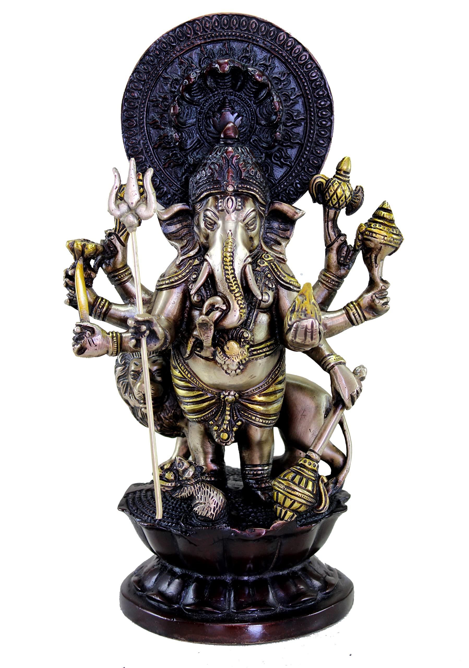 Esplanade Brass Heramba Ganapati Statue | Ganesh Ganesha Ganapathi Murti Idol Statue Sculpture | Home Decor | Black-Golden - 11.75" Inches