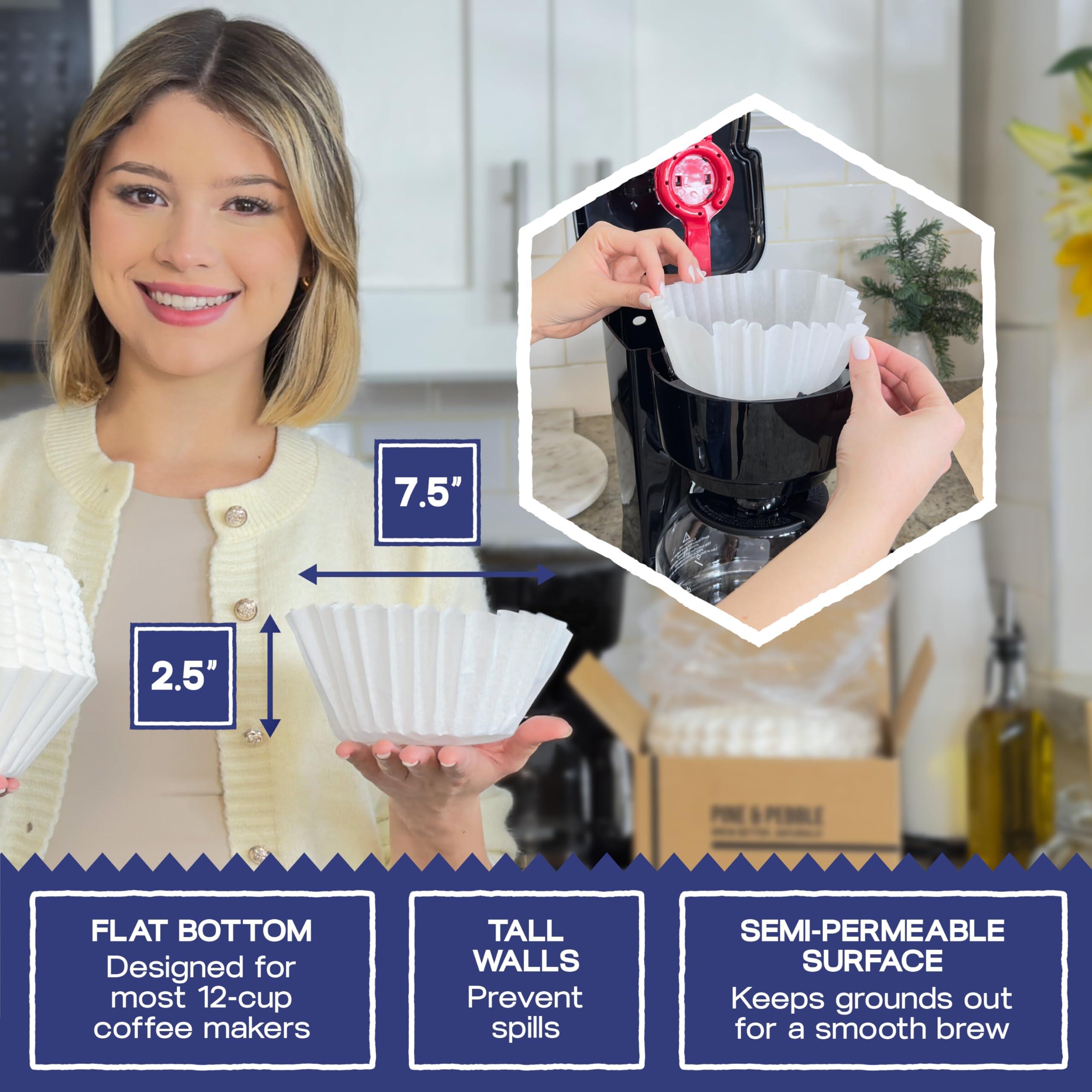 Pine & Pebble™ Large Coffee Filters | Premium Commercial Basket Filters (9.84” x 4.33”) | Tall-Sided Design | Fits BUNN & Other 12-Cup Brewers | No Ground Overflow | 500-Count Bulk Pack - Image 3