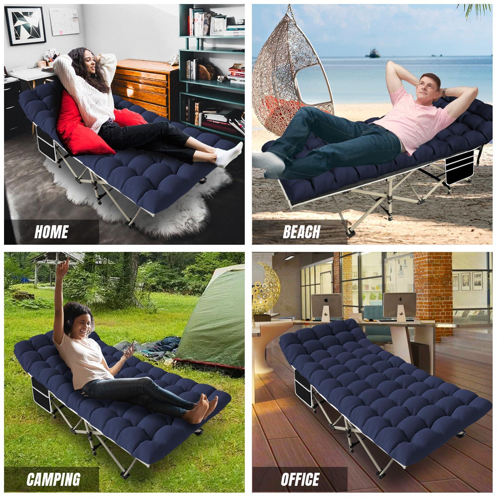YELLOW JACKET Folding Camping Cot for Adults,600LBS Max Load,28" Wide Sleeping Cot with Removable Thick Mattress Portable Foldable Camping Bed with Carry Bag for Camp,Home,Office,Travel,Blue - Image 7