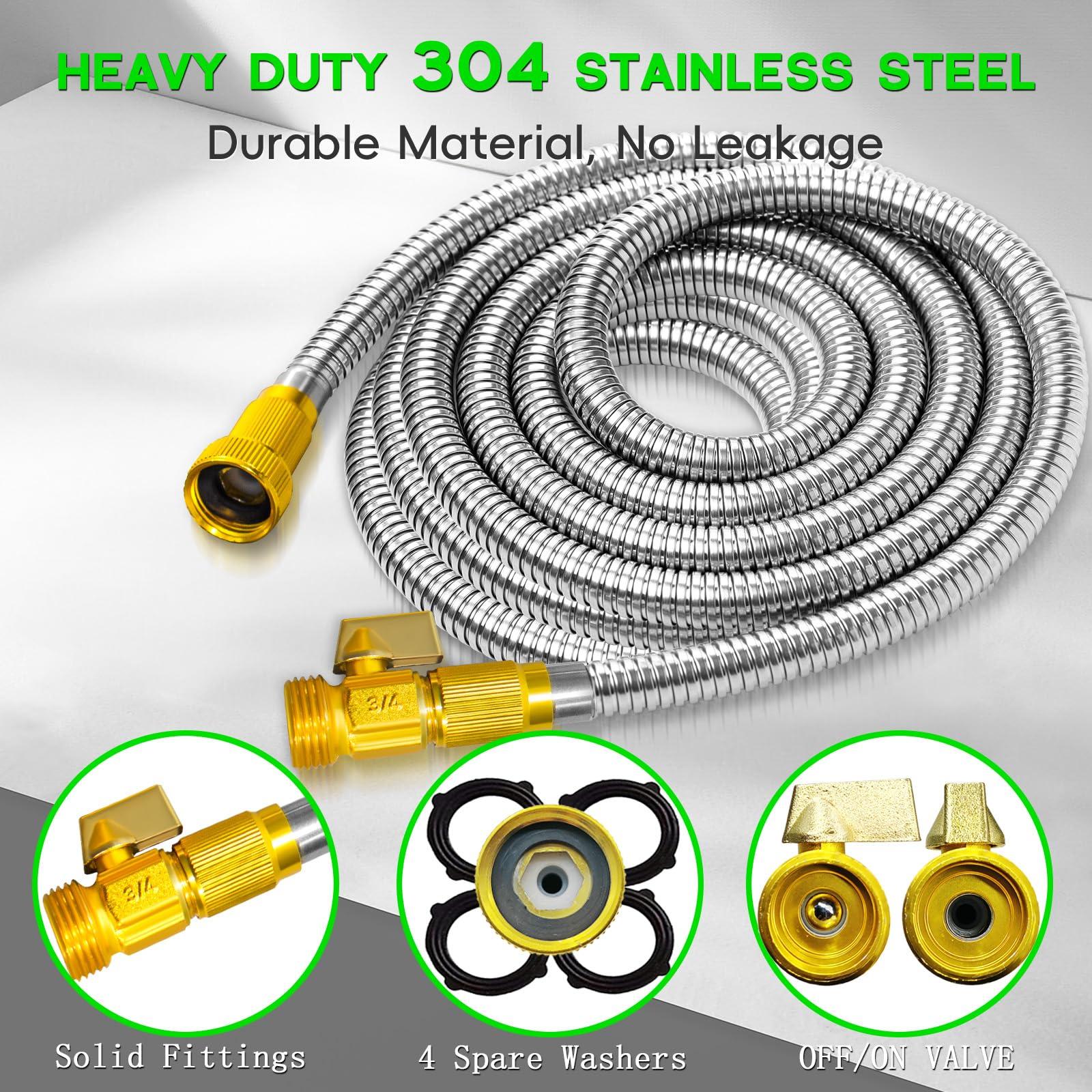 Junredy 50FT Stainless Steel Garden Hose, Heavy Duty Flexible Metal Water Hose with 10-Function Nozzle, Lightweight & No-Kink Garden Hose, Durable Solid Fittings for Lawn, Car, RV, Outdoor Watering - Image 2
