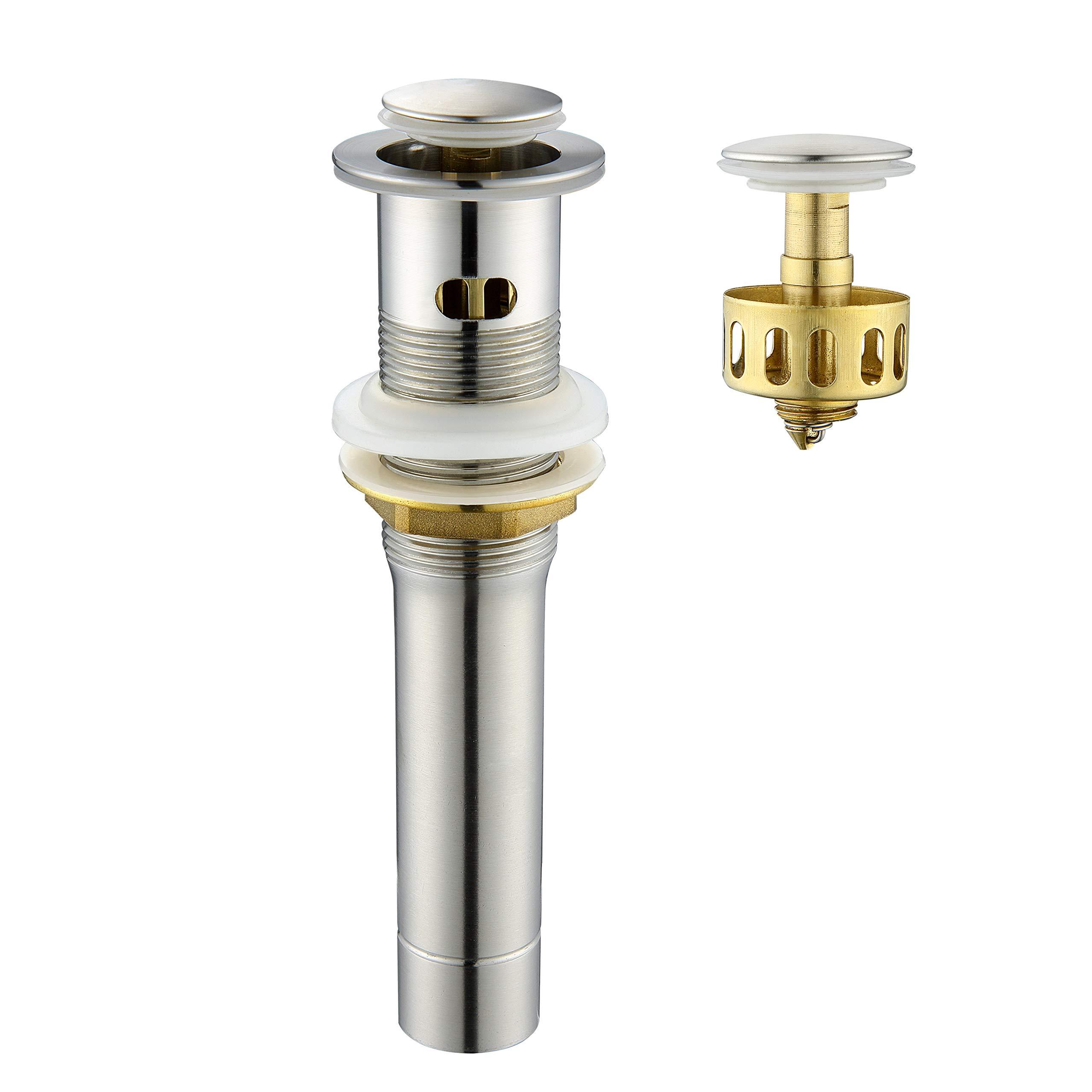 Pop up Sink Drain Stopper for Bathroom Vessel Vanity Sink Art Basin Brushed Nickel, Small Cap with Overflow, Metal Pop up Drain Strainer with Detachable Basket Stopper