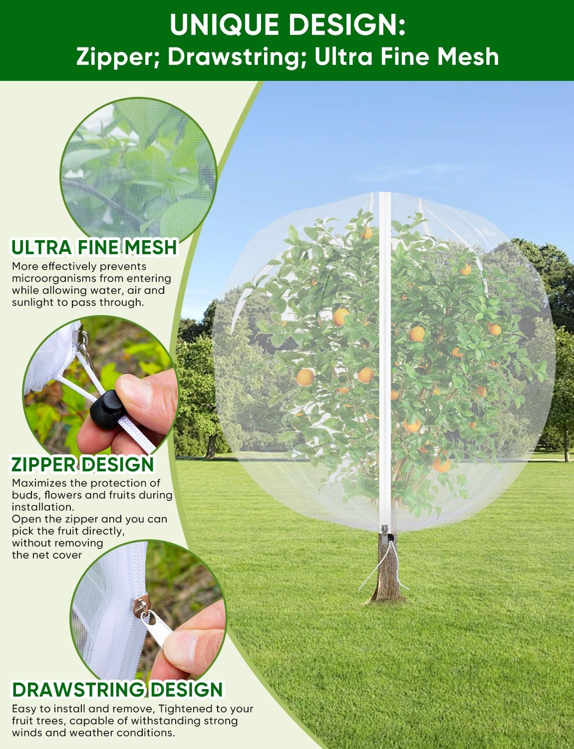 Fruit Tree Netting for Cicadas - with Zipper 4Pcs 5 x 4FT Garden Bird Netting for Blueberry Bushes with Drawstring,Insect Plant Protection Mesh Net Bags for Tomato,Cicada,Animals (4, 4 x 5 FT) - Image 7