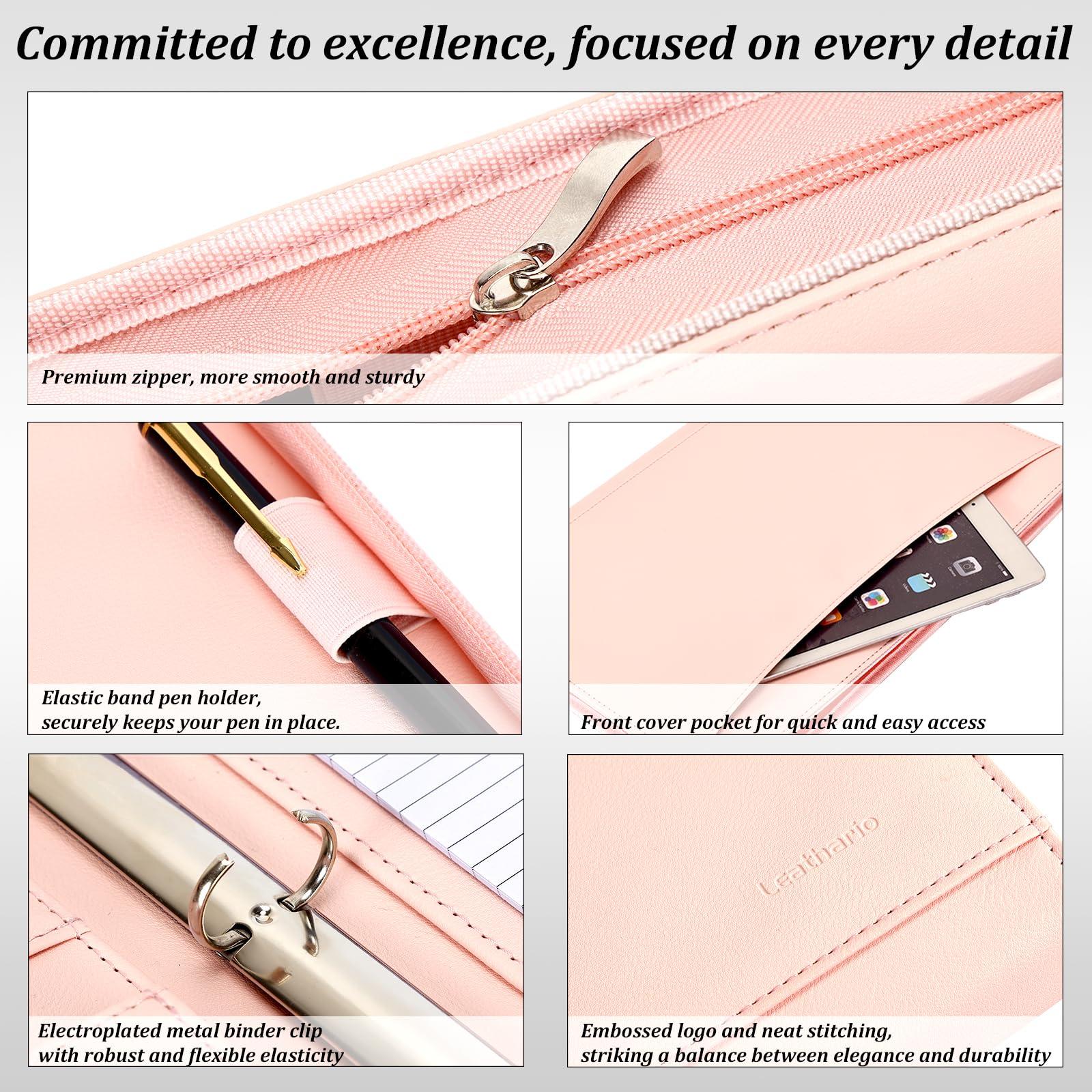 Leathario Portfolio Binder, Includes 10 Sheet Protectors and 3 Notepads, 3-Ring Folder Organizer, A4 Padfolio with Zipper, Vegan Leather Tablet Sleeve, Business Office Conference Clipboards - Image 5