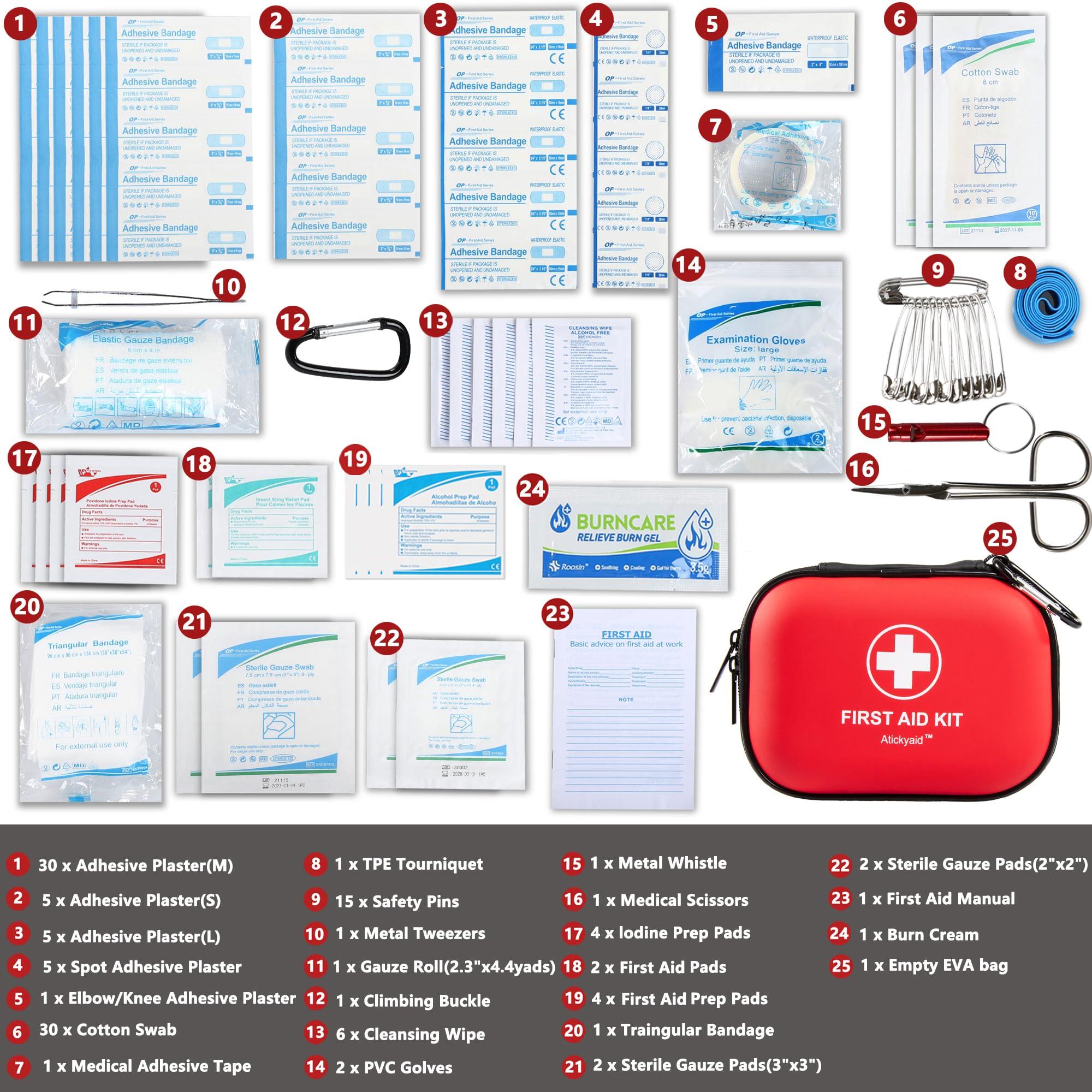 Mini First Aid Kit - 120 Piece Small Waterproof Hard Shell Medical Kit for Car, Home, Office, Travel, Camping, Sports, Outdoor, School - Emergency First Aid Supplies and Survival Kit (Red) - Image 3