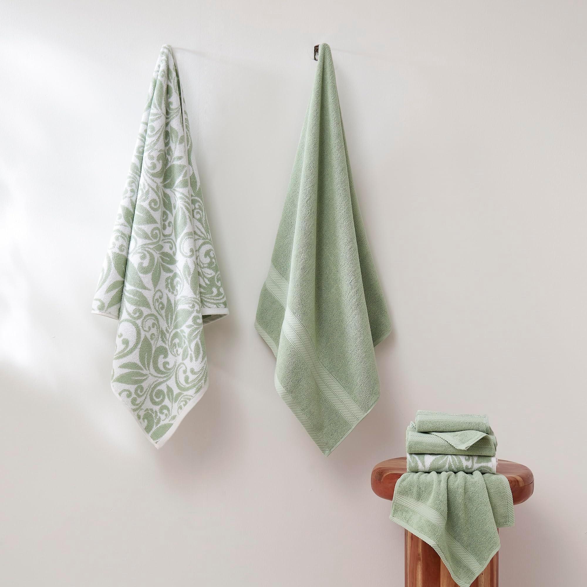 Modern Threads Trefoil Filigree 6-Piece 100% Cotton Towel Set – Reversible Yarn Dyed Jacquard – Includes 2 Bath Towels, 2 Hand Towels, 2 Washcloths – Absorbent, Quick Dry, Soft & Durable – Sage Green - Image 2
