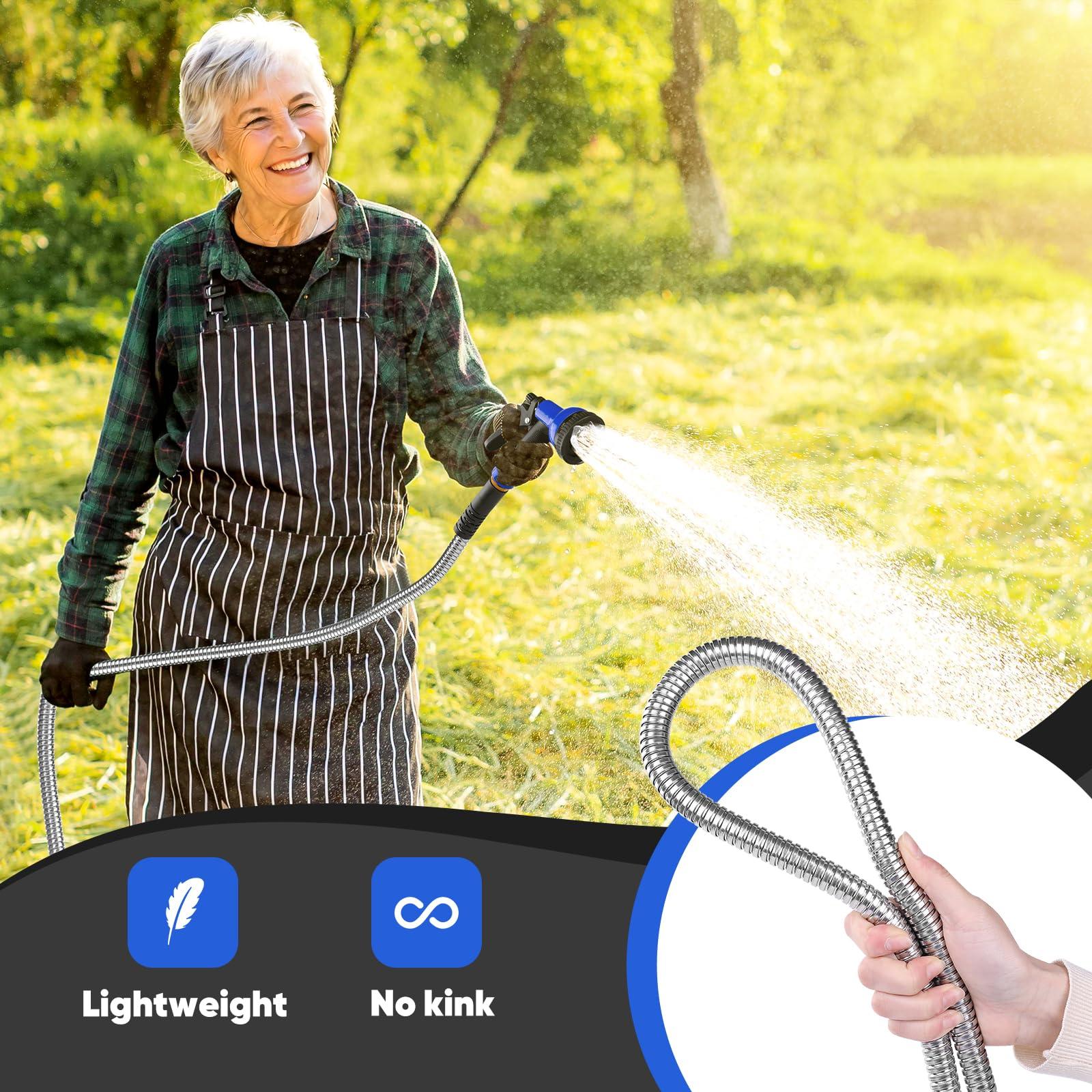 Garden Hose 25 ft, Stainless Steel Metal Water Hose with 10 Function Nozzle, Lightweight Hose, No Kink, Leak-proof, Puncture Resistant for Yard, Outdoor, RV - Image 3