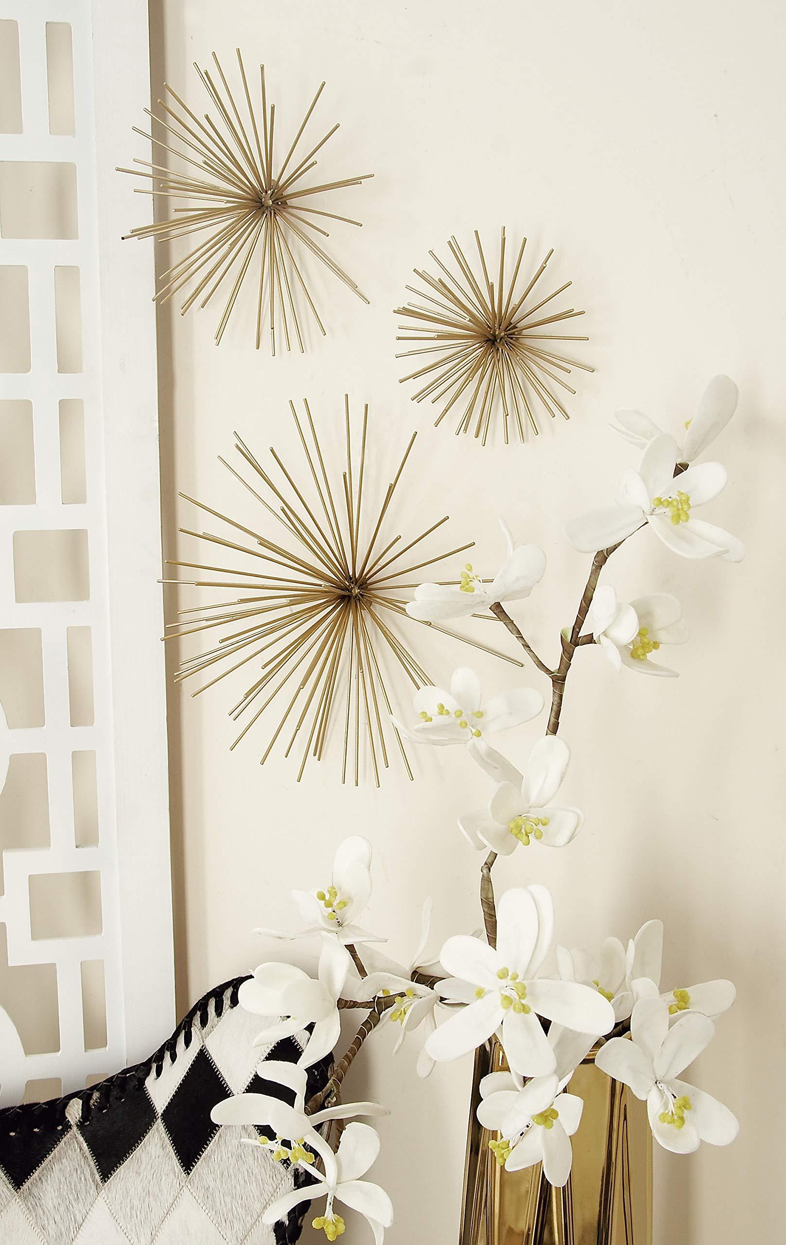 Deco 79 Metal Starburst 3D Long Spike Wall Decor, Set of 3 6", 9", 12"W, Gold - Image 2