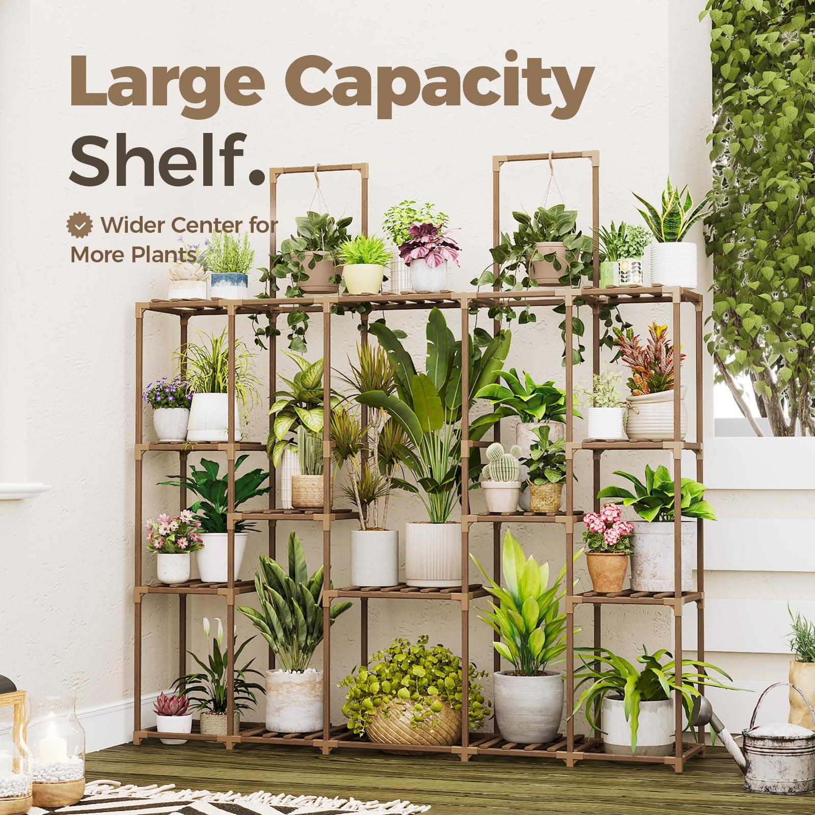 Bamworld Plant Stand Indoor Large Plant Shelf 62.2"" Tall Wood Plant Holder Outdoor for Multiple Plants Hanging Plant Rack for Living Room Garden Balcony, Brown - Image 4