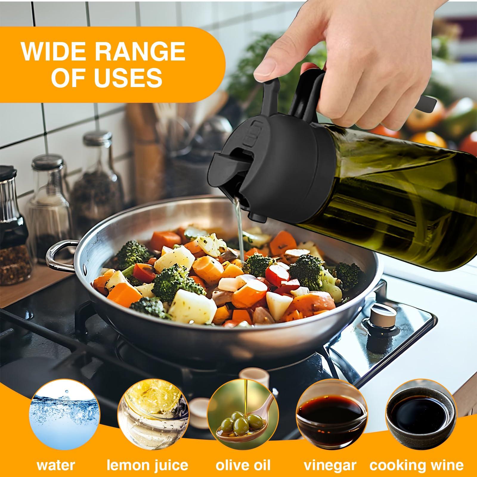 Hnndlra 2 In 1 Oil Dispenser Bottle Spray and Pour, 16oz/470ml Olive Oil Dispenser Bottle Spray, Precise Control Kitchen Gadgets, For Cooking, Air Fryer, Salad, Frying, BBQ (Black) - Image 6