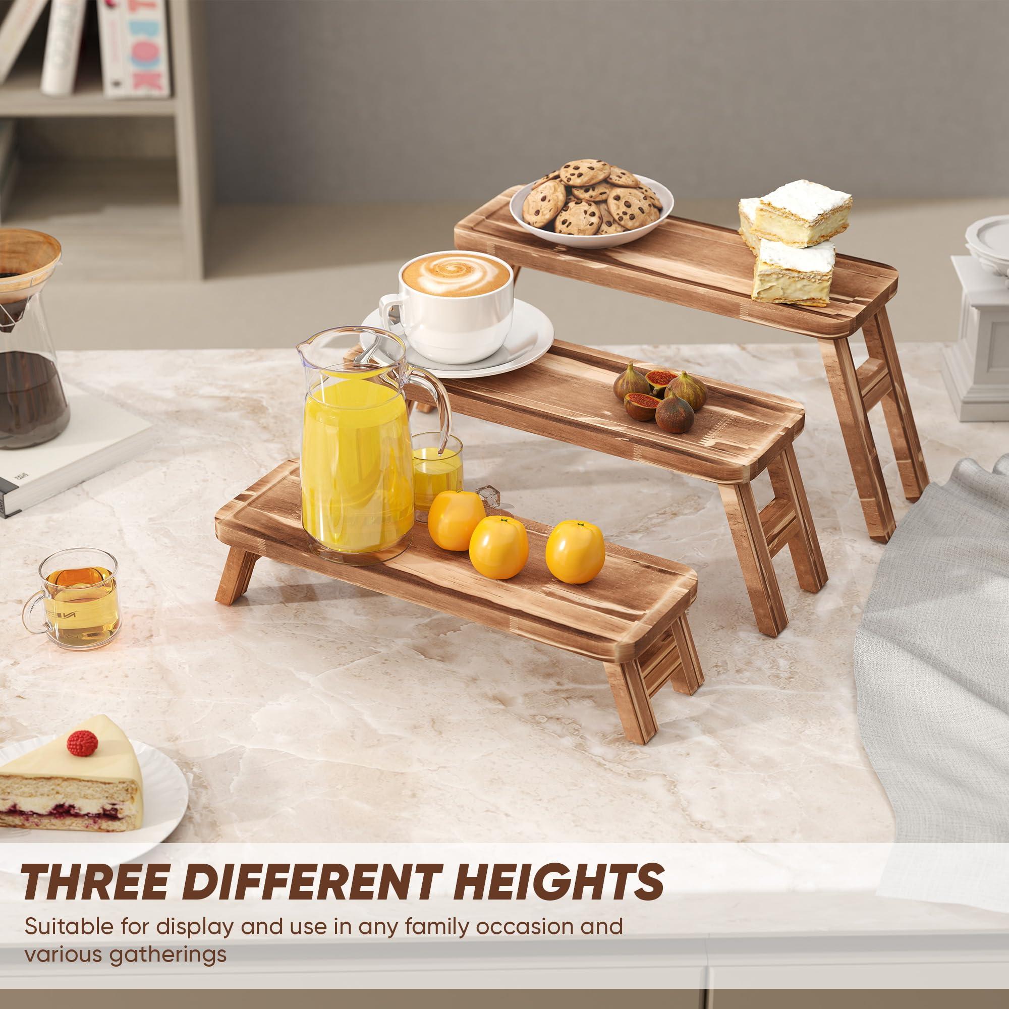 Tcatec 3 Tier Serving Tray Foldable, Acacia Wooden Cupcake Tower Display Set, Stackable Dessert Stand for Birthday, Wedding, Buffet, Party, 3 Different Sizes Height - Image 6