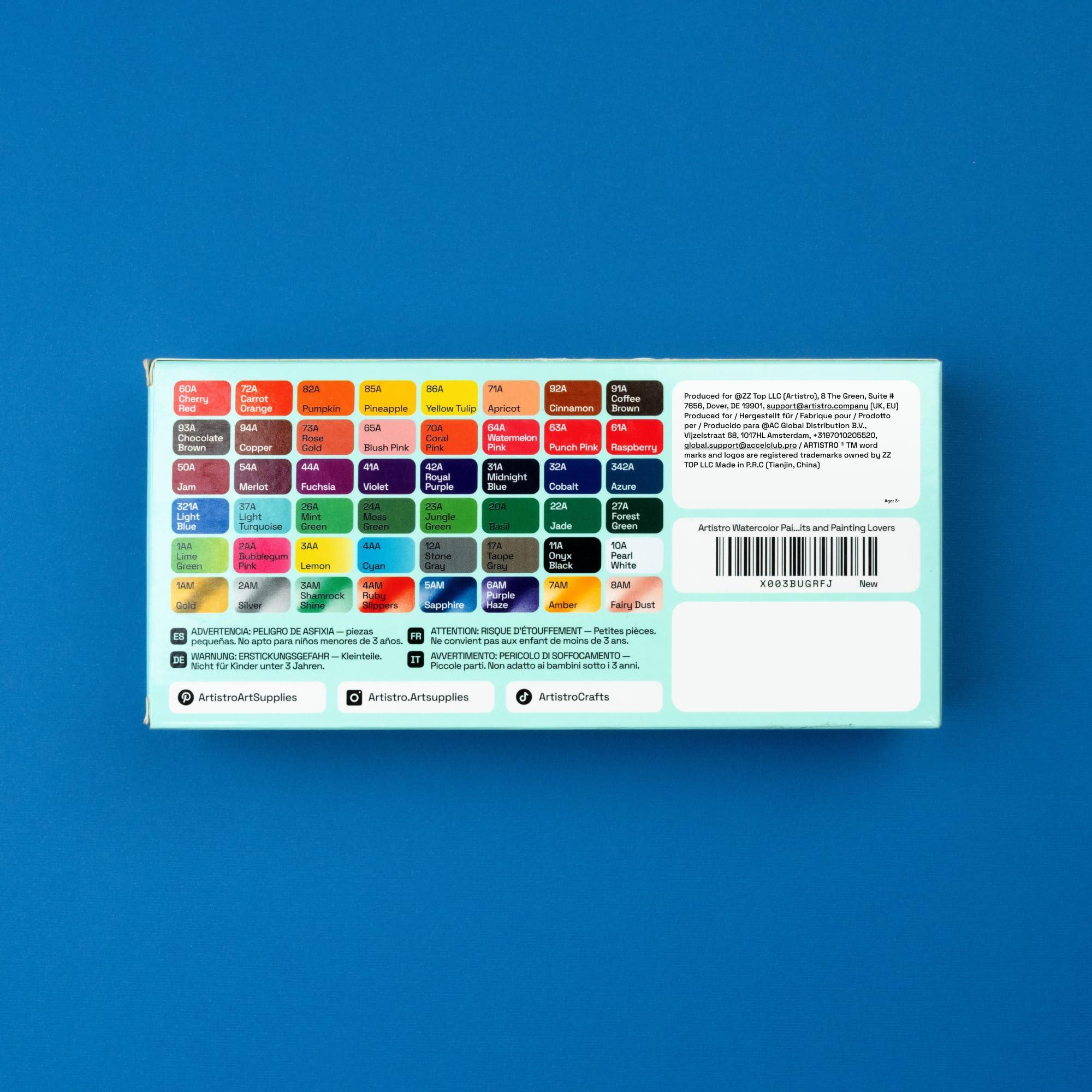 ARTISTRO Watercolor Paint Set, Vivid Colors in Portable Box, Palette set, Including Metallic and Fluorescent Colors. Perfect Travel Watercolor Set for Artists, Amateur Hobbyists and Painting - Image 7