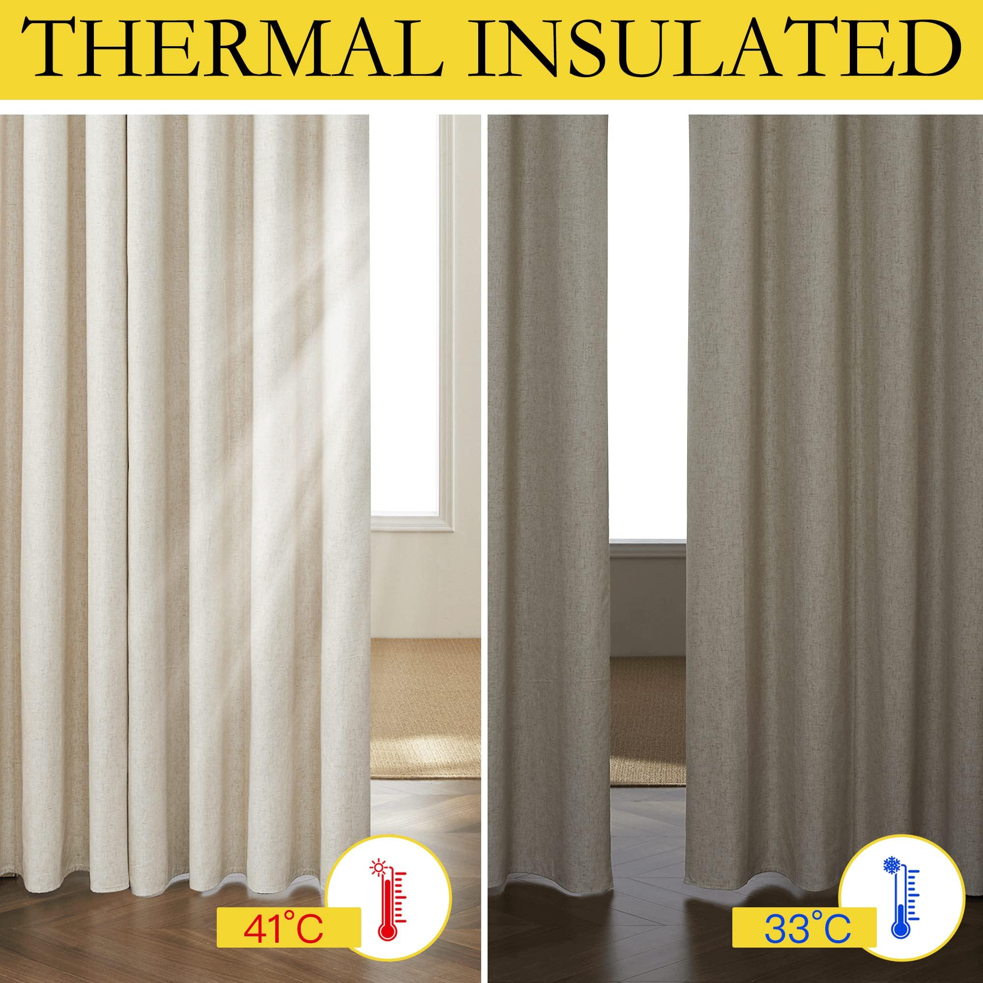 NICETOWN Natural 100% Blackout Linen Curtains 84 inch Long Burg for Living Room, 2 Panels, 52" Wide, Farmhouse Thick Completely Blackout Window Treatment Thermal Insulated Warm Drapes for Winter - Image 4