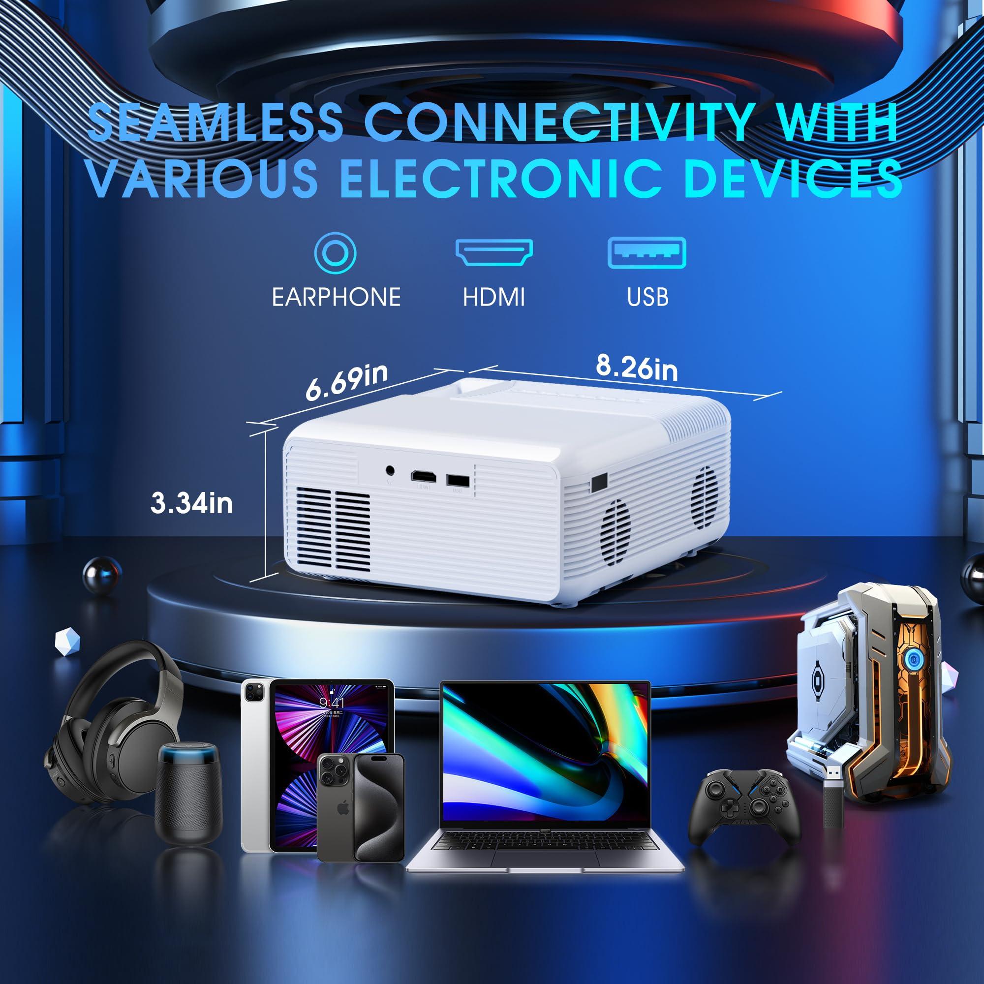 Projector,Mini Projector with Projector Stand,Bluetooth Projector 1080P Full HD Supported Portable Projector,Outdoor Projector for Home Theater, Projector Compatible with TV Stick, HDMI, Phone - Image 7