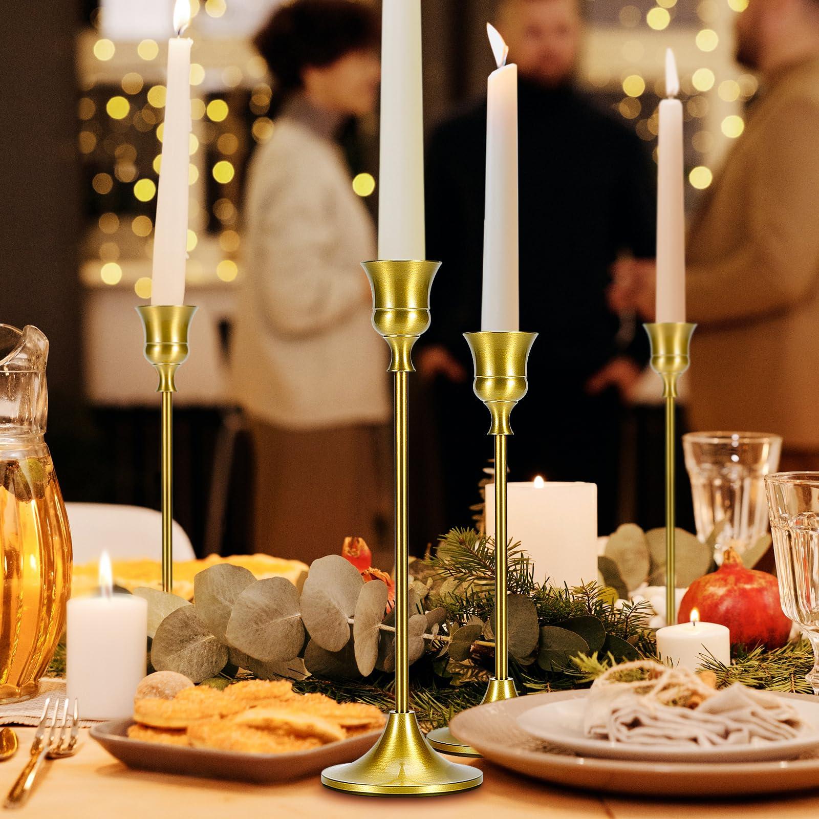 Candle Holder Gold Taper Candlestick Holders - Table Décor Brass Golden Pillar Candle Sticks Holder Set of 6, Antique Fireplace Decor Tapered Bulk Candelabra for Wedding, Christmas - Image 2