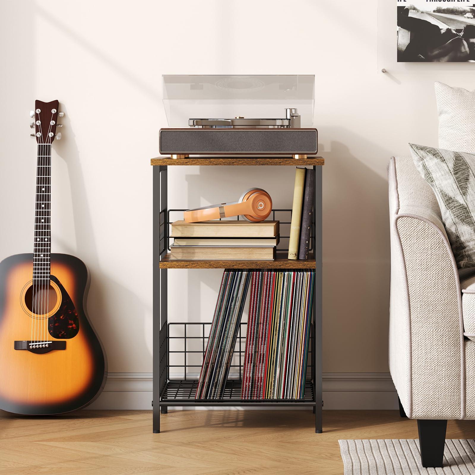 X-cosrack Side Table, Small End Table Record Player Stand with Storage, Vinyl Record Storage Night Stand for Living Room, Bedroom,Office(Patent Pending)(Rustic Brown & Black) - Image 7