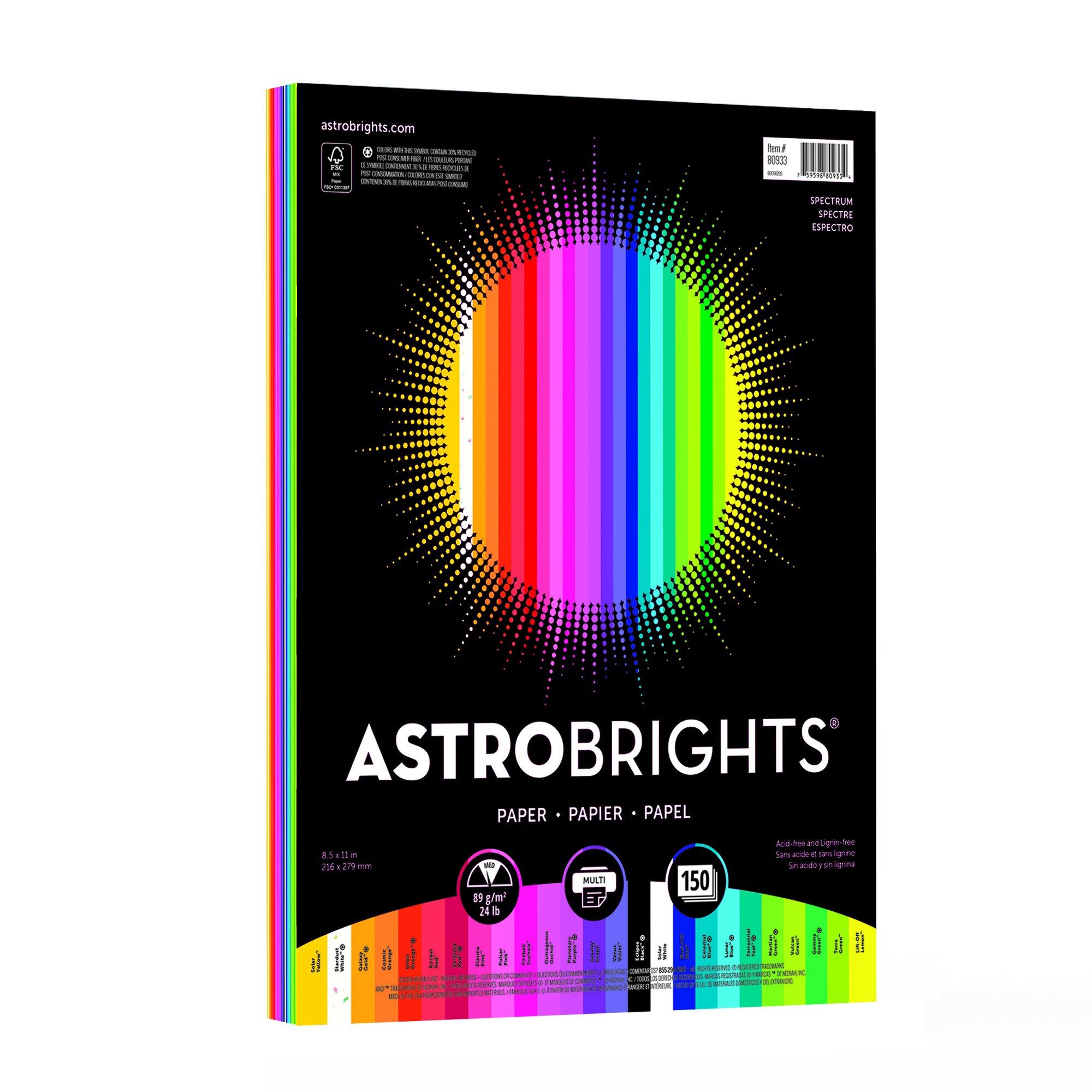 Astrobrights Color Paper, 8.5” x 11”, 24 lb/89 gsm, Spectrum 25-Color Assortment, 150 Sheets (80933-01)
