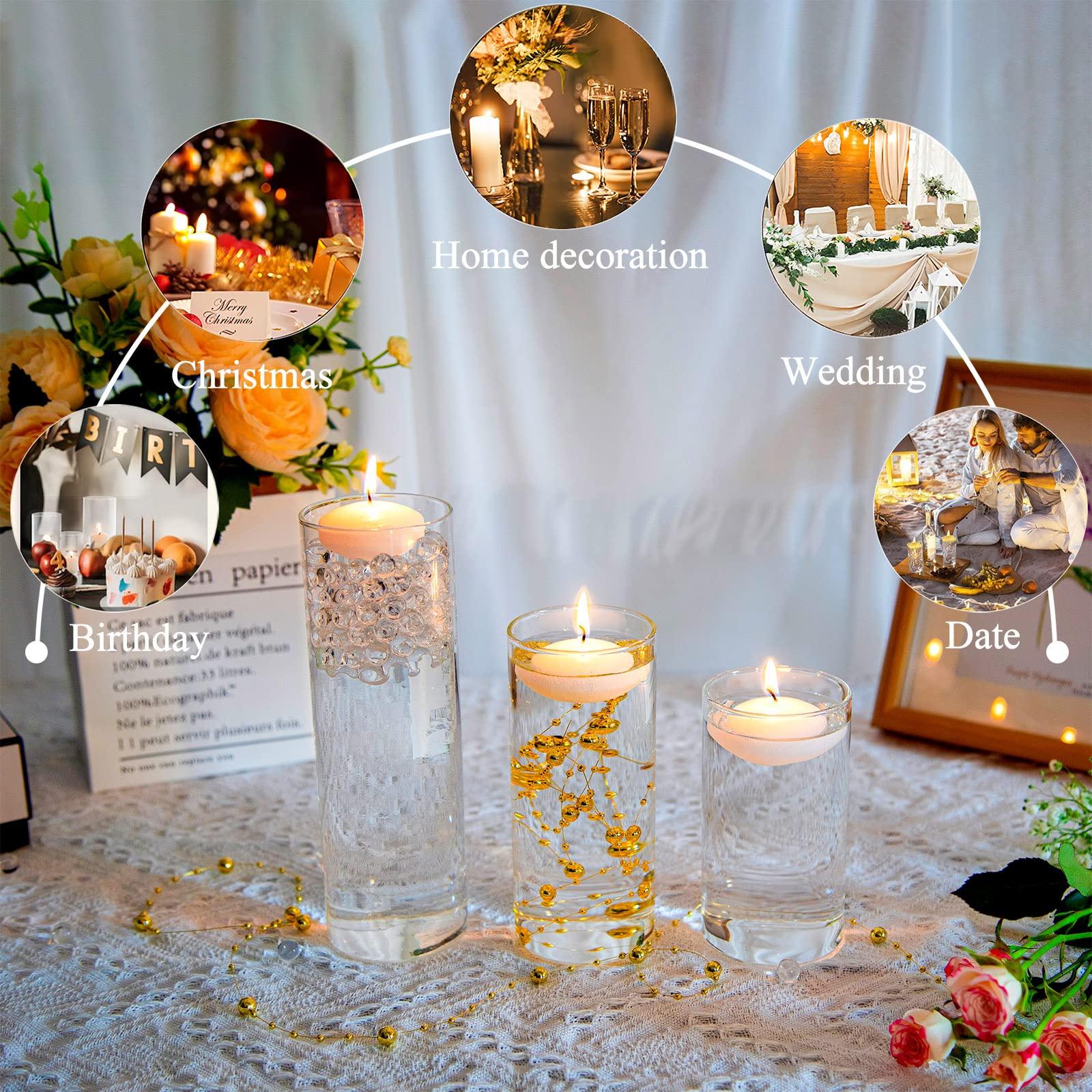 UDU 12 Set Glass Cylinder Vases for Centerpieces with 80000 Vase Filler 24 White Floating Candles 6 Pearl String for Wedding Party Home Table Decoration - Image 7