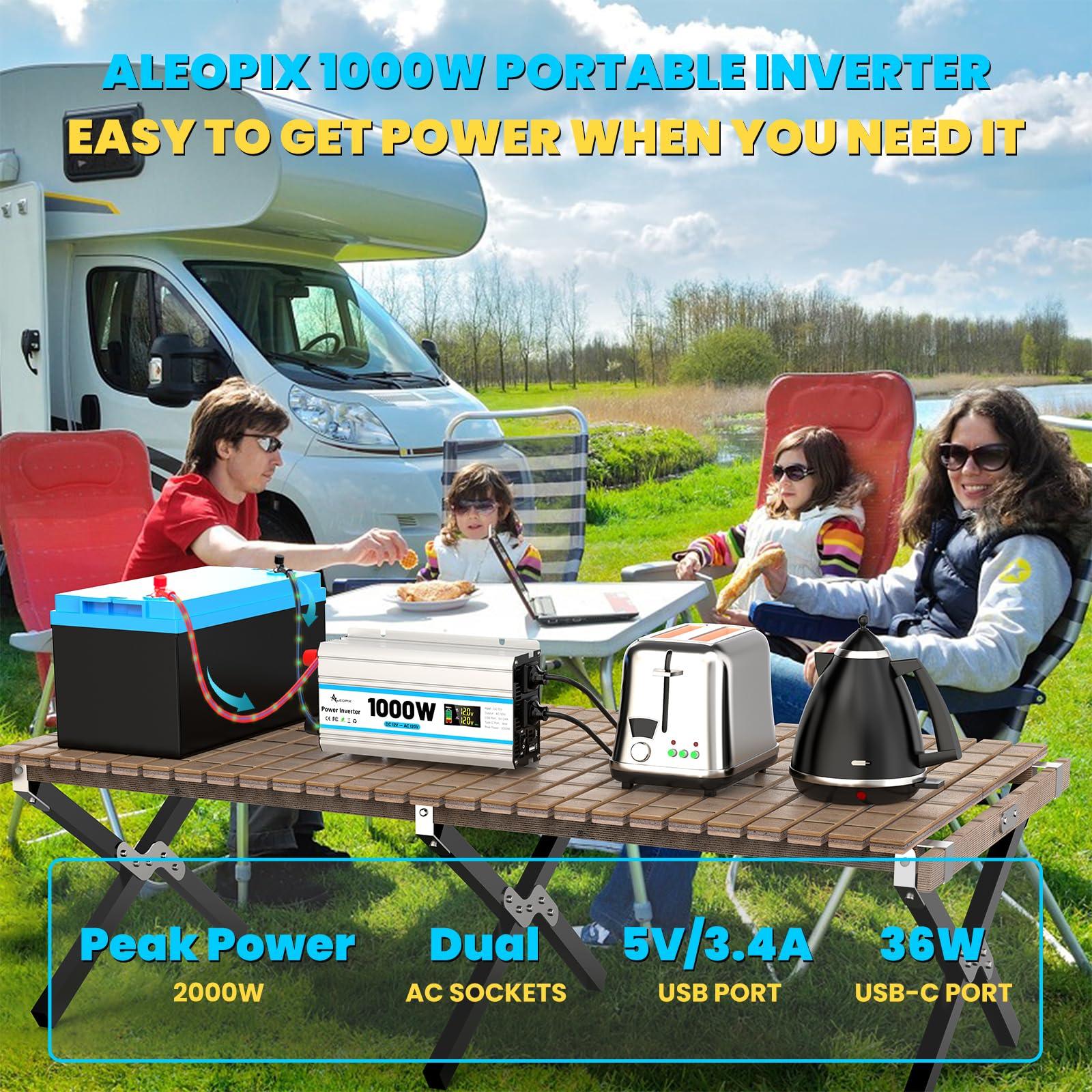 1000W Car Inverter 12V to 110V DC to AC Power Inverters for Vehicles with 2 AC Outlets/36W PD USB-C/18W QC USB-A Fast Charging/Cigarette Lighter/LED Display/100A Cables 1000 Watt Inverter - Image 5