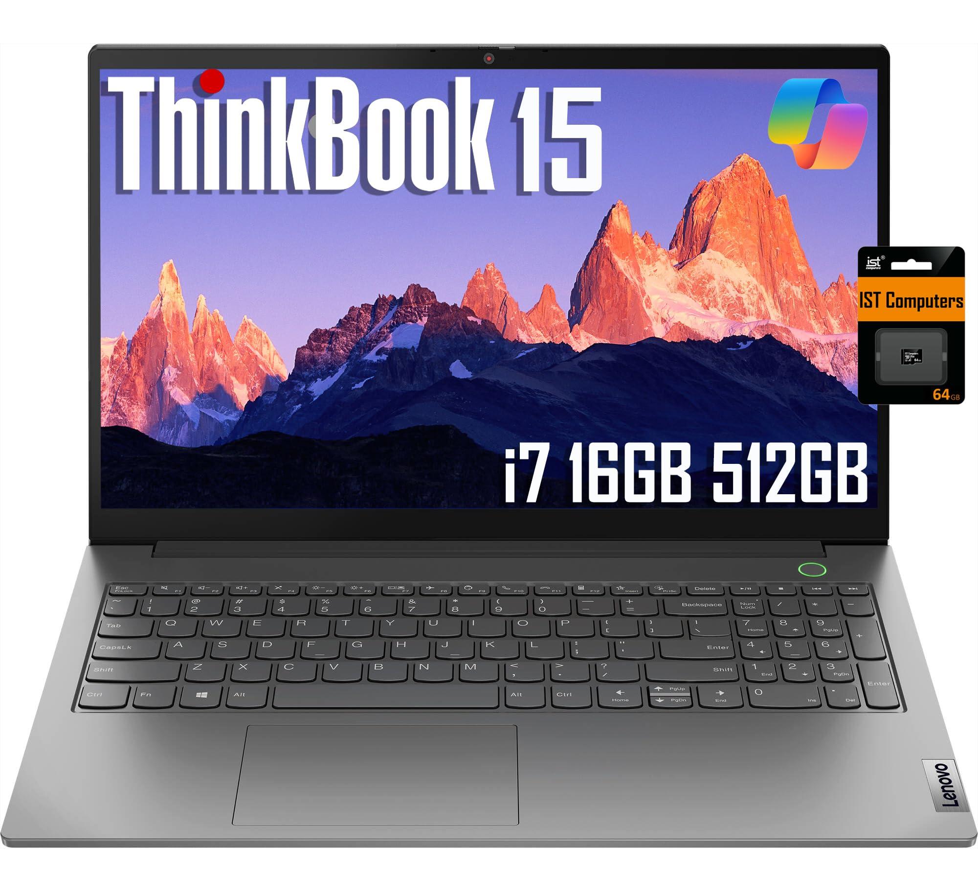 Lenovo ThinkBook 15 Gen 4 Business Laptop (15.6" FHD Anti-Glare, Intel 10-Core i7-1255U, 16GB RAM, 512GB SSD), 1080p Webcam, Fingerprint, IST SD Card, Thunderbolt 4, Ethernet, Win 11 Pro w/Copilot