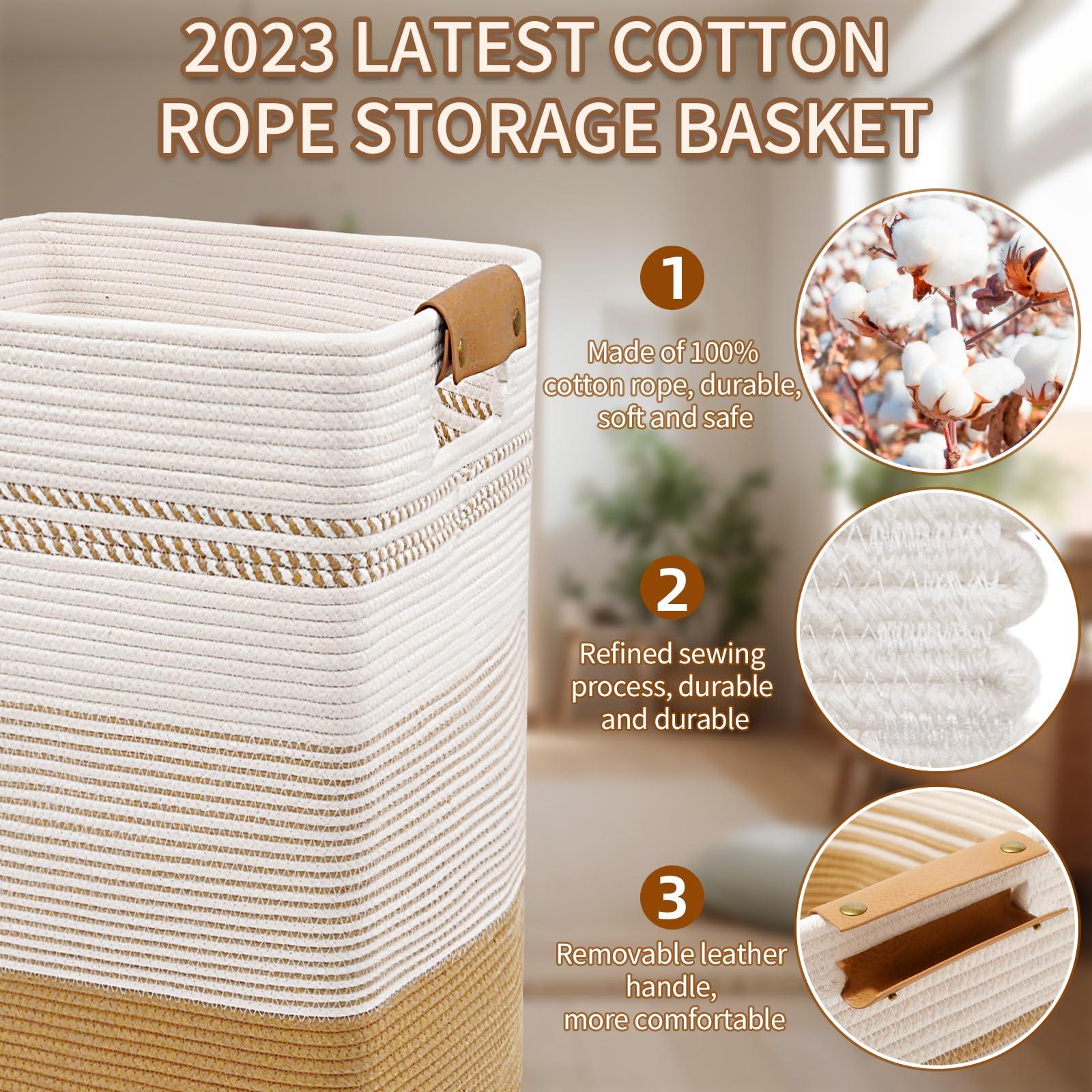 DOFASAYI Laundry Hamper - 85L Large Laundry Basket with Leather Handles, Decorative Storage Basket for Blankets - Clothes Hamper for Living Room, Bedroom, Jute & White - Image 7