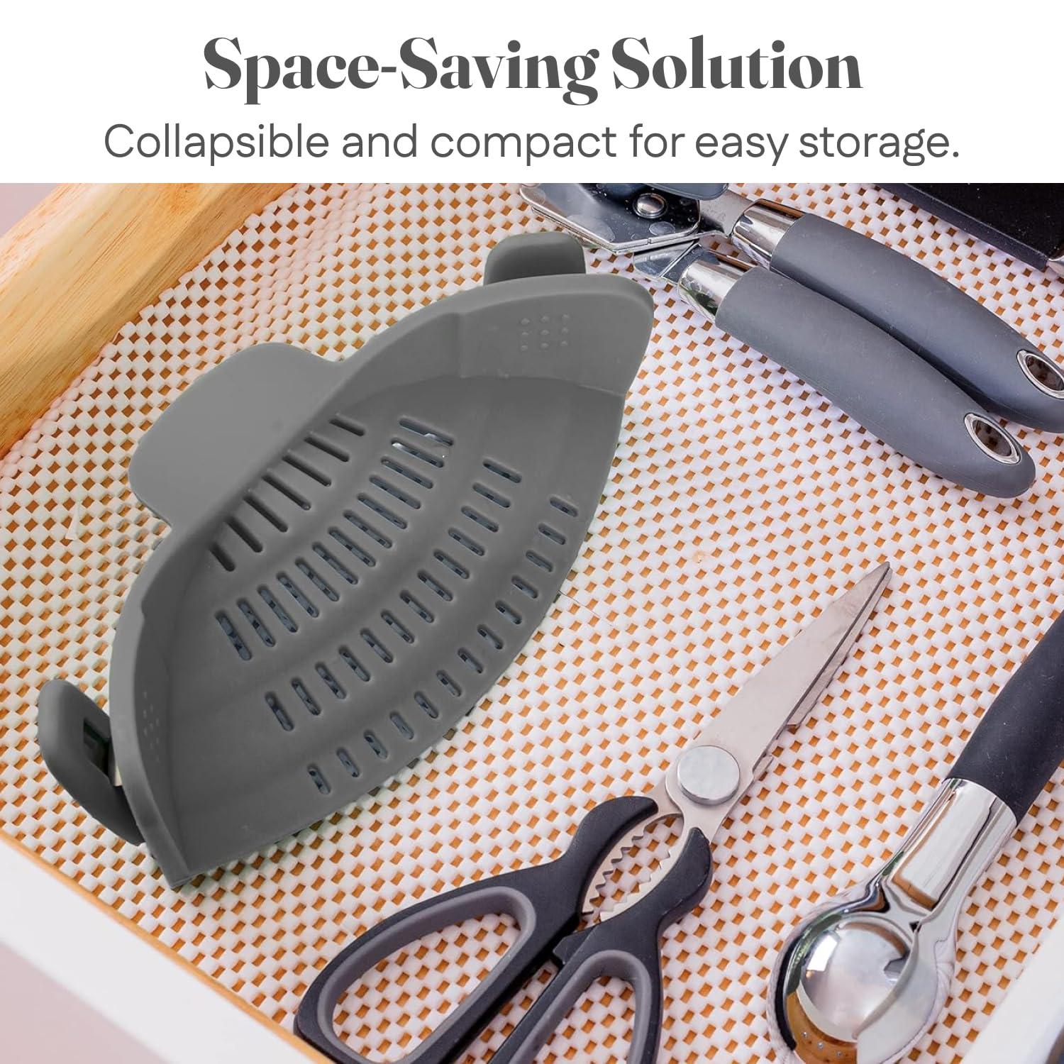 Snap N' Strain Clip-On Pasta Strainer by Kitchen Gizmo - Silicone Colander for Pots and Pans - Heat Resistant Kitchen Essential - Cooking Gadgets for Home - Compact Design - Grey - Image 5