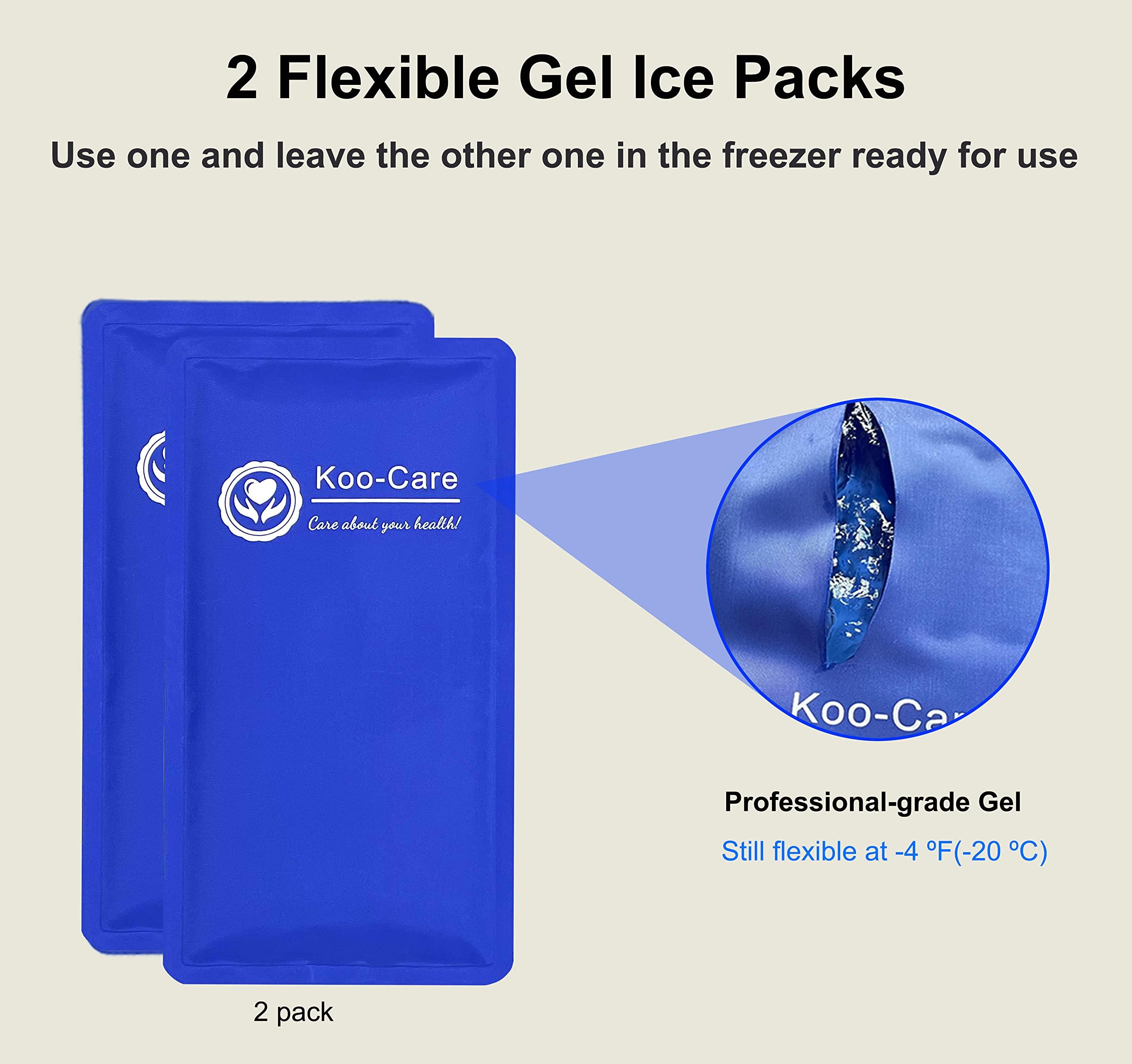 Koo-Care 2 Gel Ice Pack for Injuries Reusable Flexible Hot Cold Pack Wrap with Elastic Strap Cold Compress for Head Shoulder Arm Elbow Wrist Lower Back Knee Ankle - Pain Relief for Migraine 10" x 5" - Image 5