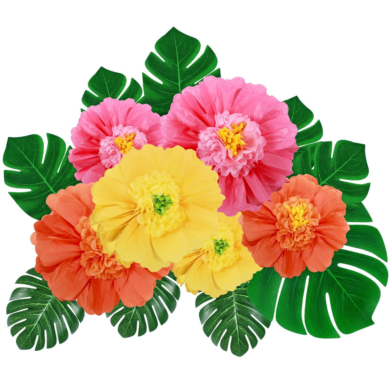 Canlierr 40 Pack Tropical Party Decorations Supplies Large Tissue Paper Hibiscus Flowers Faux Palm Leaves Set for Hawaiian Luau, Safari, Mexican Fiesta, Birthday Parties