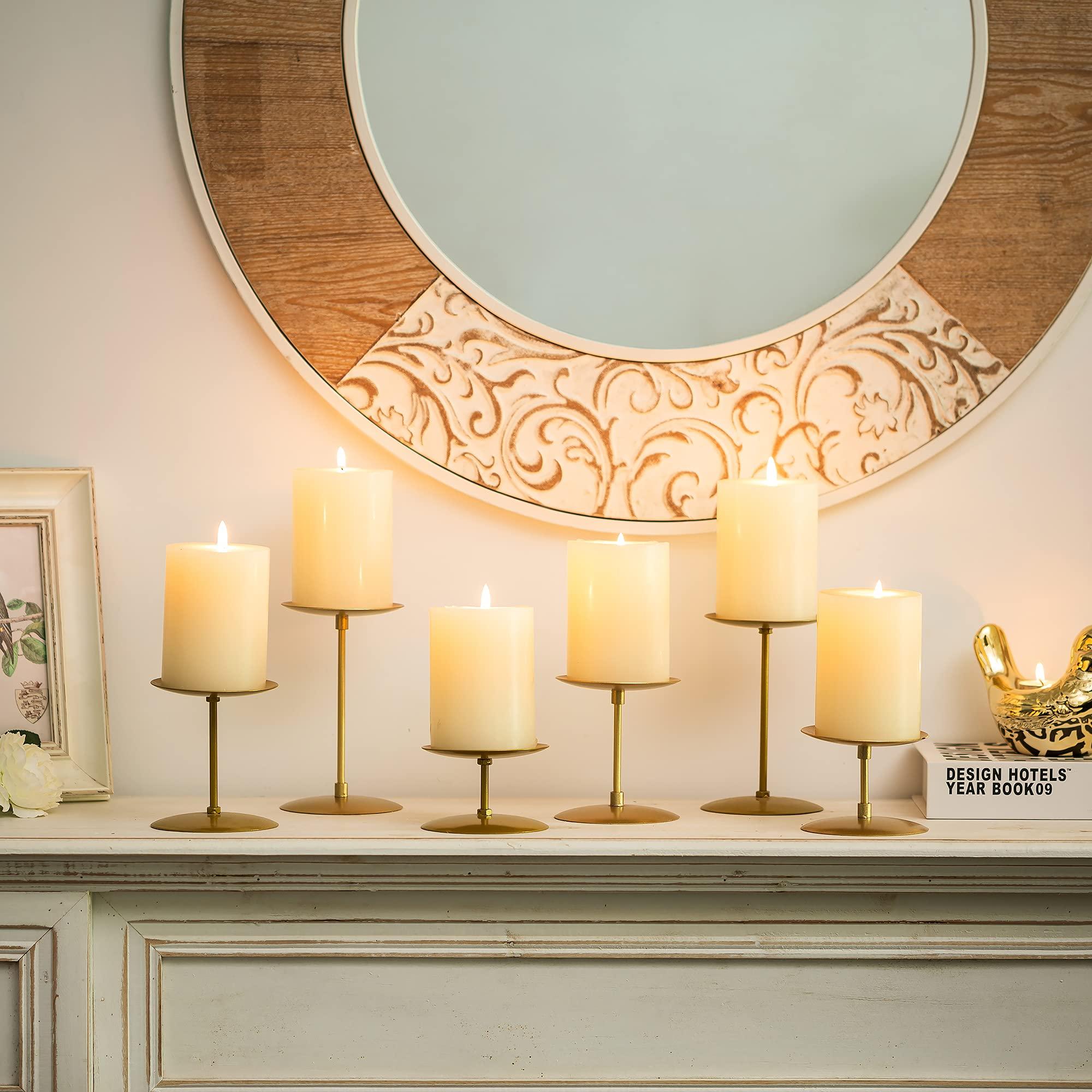 Pillar Candle Holders Candle Plates - Set of 6 Candelabra Candle Stand Iron Plate Minimalism Modern Home Mantel Dinning Table Christmas Decorations Centerpiece for Wedding, Party, Events, Gold - Image 2