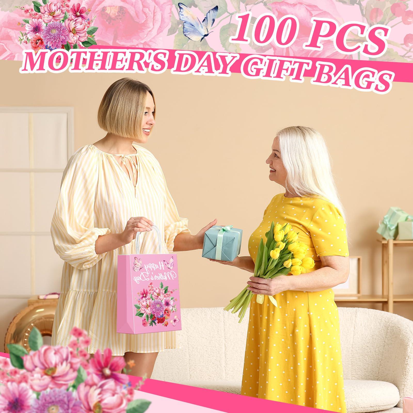 Kolldenn 100 Pcs Mother's Day Gift Bags Bulk Floral Happy Mothers Day Tissue Papers Floral Paper Bags with Handle for Mom Grandma Wife Mother's Day Gift Wrapping Supplies - Image 3