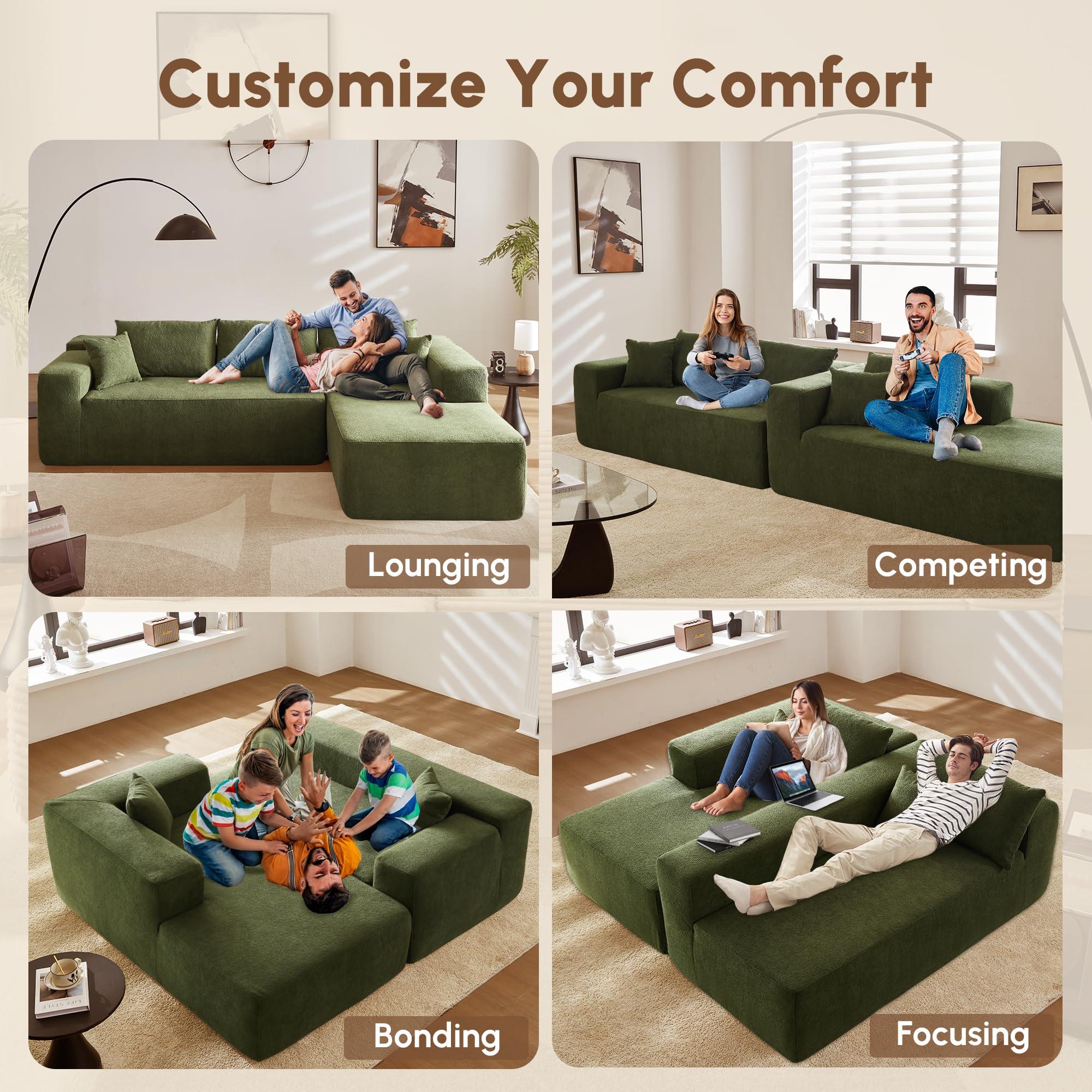 106" Cloud Sectional Couch with Comfy Chaise,L Shaped Modern Modular Sofa with Deep Seat,No Assembly Required Couches for Living Room,Green - Image 6