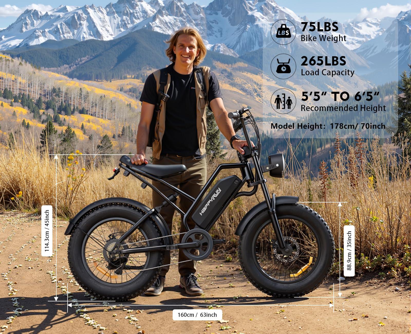 HAPPYRUN Electric Bike for Adults Peak 2000W/1500W Ebike 48V 18Ah Removable Battery E-Bike 60+ Mile 32MPH Top Speed Electric Motorcycle - All Terrain Fat Tire Electric Bike - Image 7